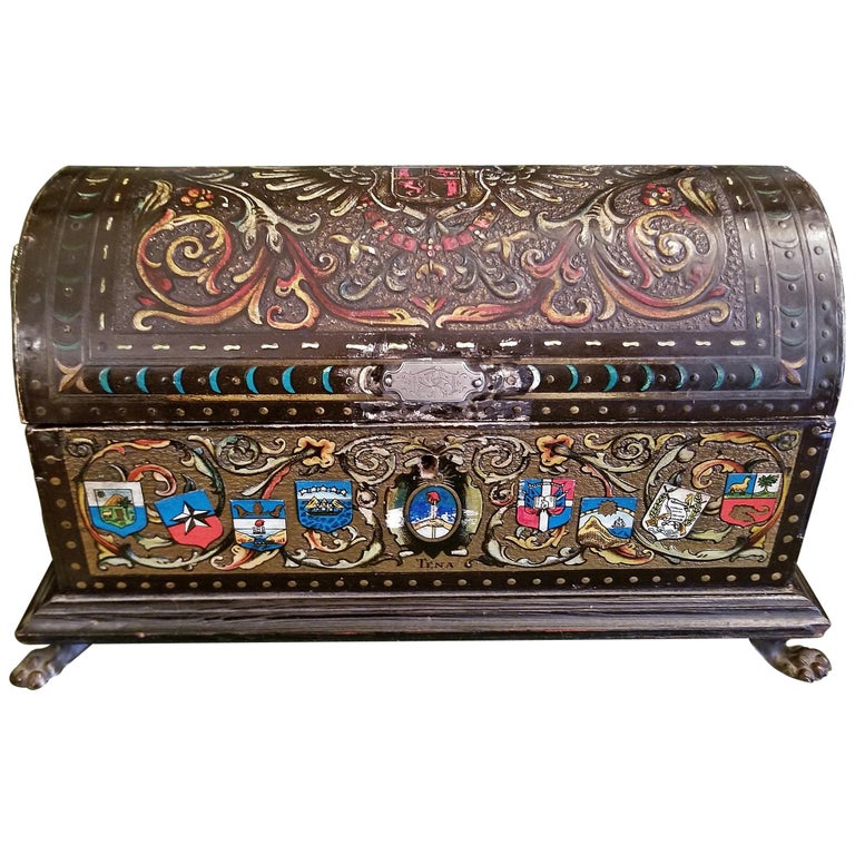 19th Century Spanish and South American Toledo Papier Mache Trinket Box