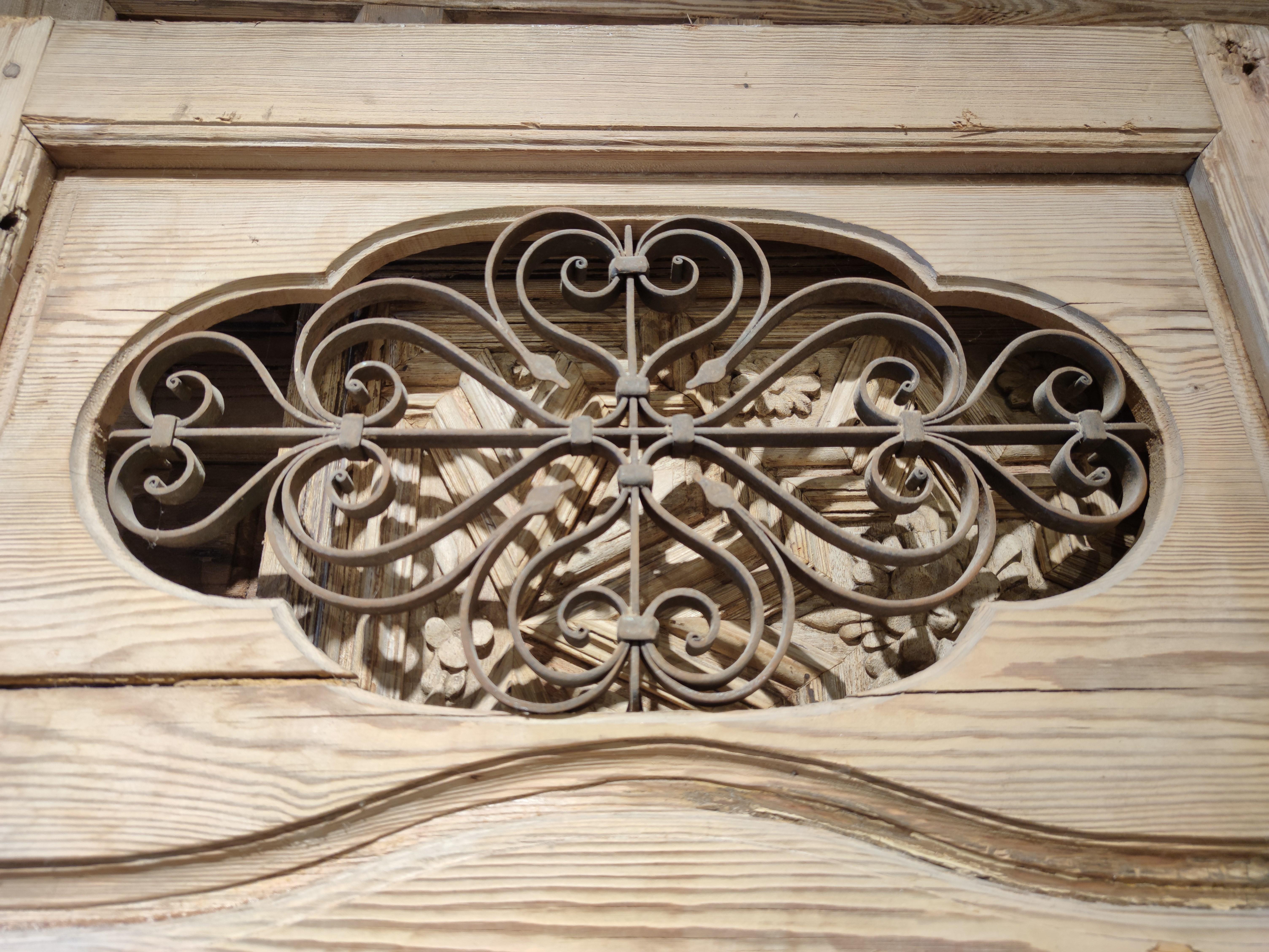 19th Century Spanish Andalusian Double Door with Wrought Iron Decorative Grille 1