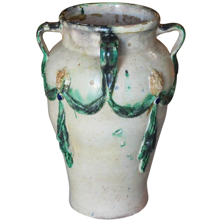 19th Century Spanish Andalusian Glazed Ceramic Vase with Lions and
