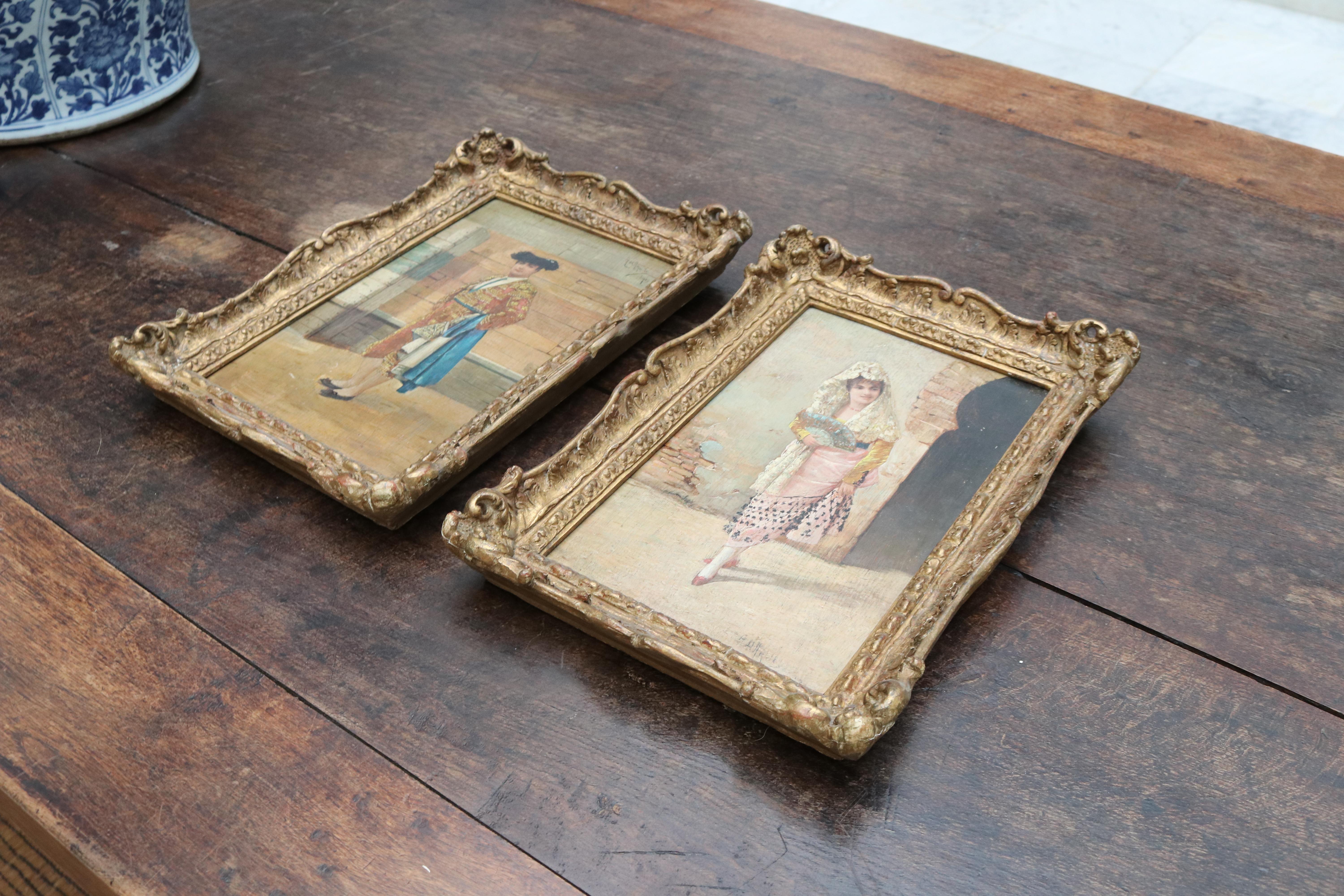 Paire de peintures espagnoles Andalouises du 19ème siècle par A. del Aguila en vente 5