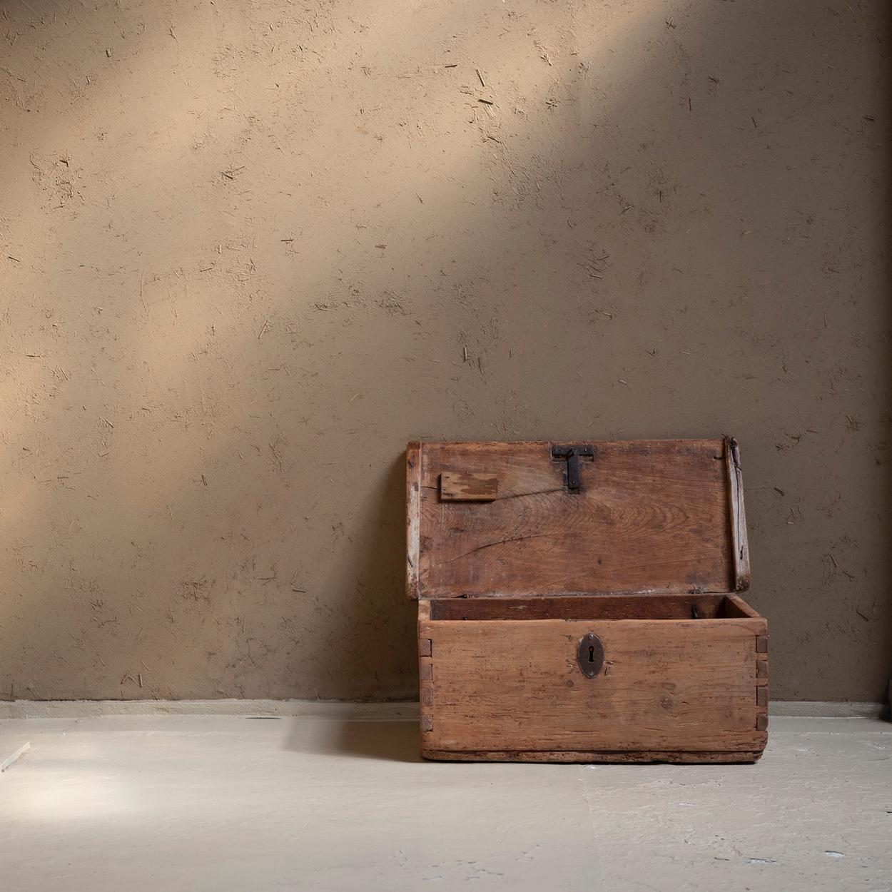 Spanish 19th Century Primitive Antique Wooden Box from Spain