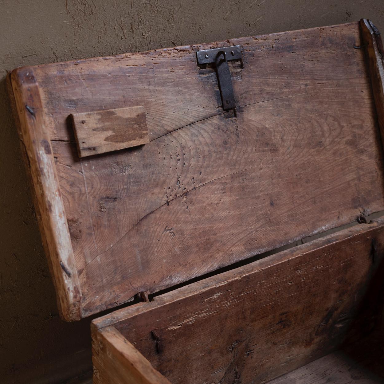 Late 19th Century 19th Century Primitive Antique Wooden Box from Spain