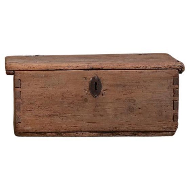 19th Century Primitive Antique Wooden Box from Spain For Sale