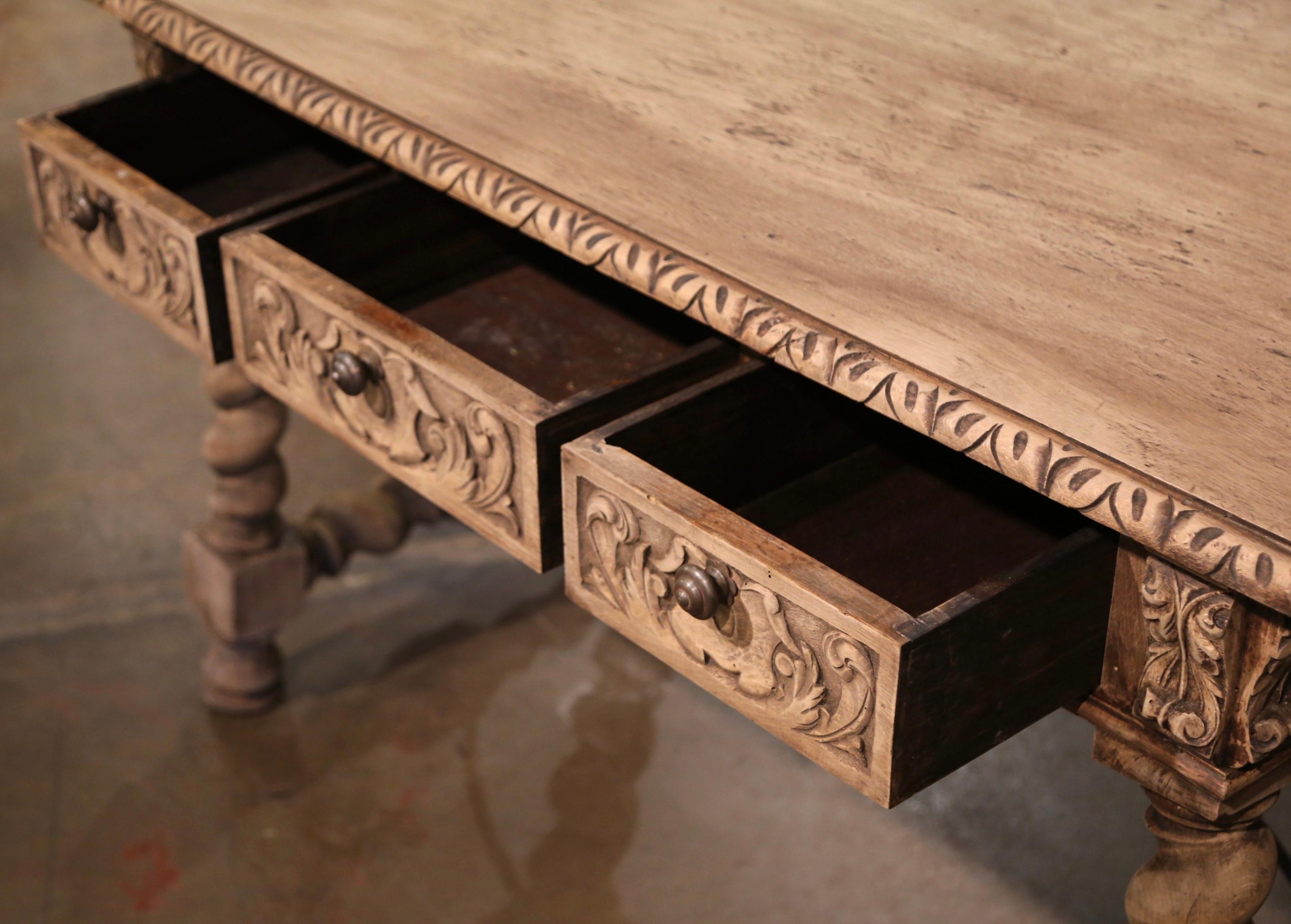 19th Century Spanish Baroque Carved Bleached Walnut and Iron Writing Table Desk For Sale 6