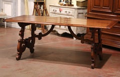 19th Century Spanish Baroque Carved Chestnut and Oak Trestle Dining Table