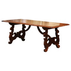 19th Century Spanish Baroque Carved Chestnut and Oak Trestle Dining Table