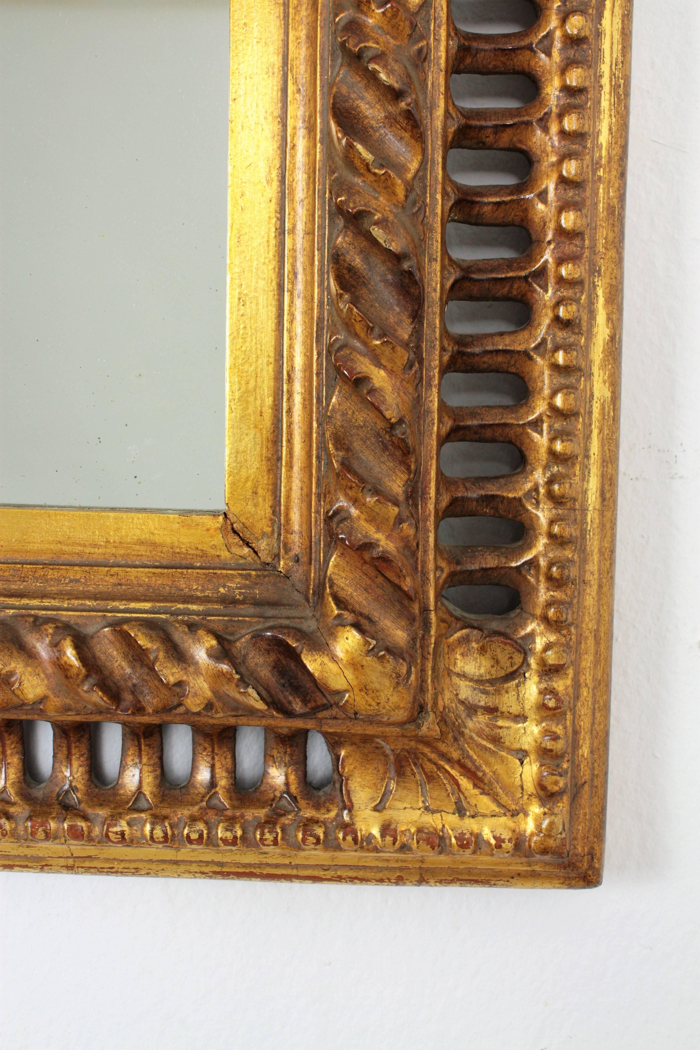 19th Century Spanish Baroque Carved Giltwood Mirror with Reticulated Frame 1