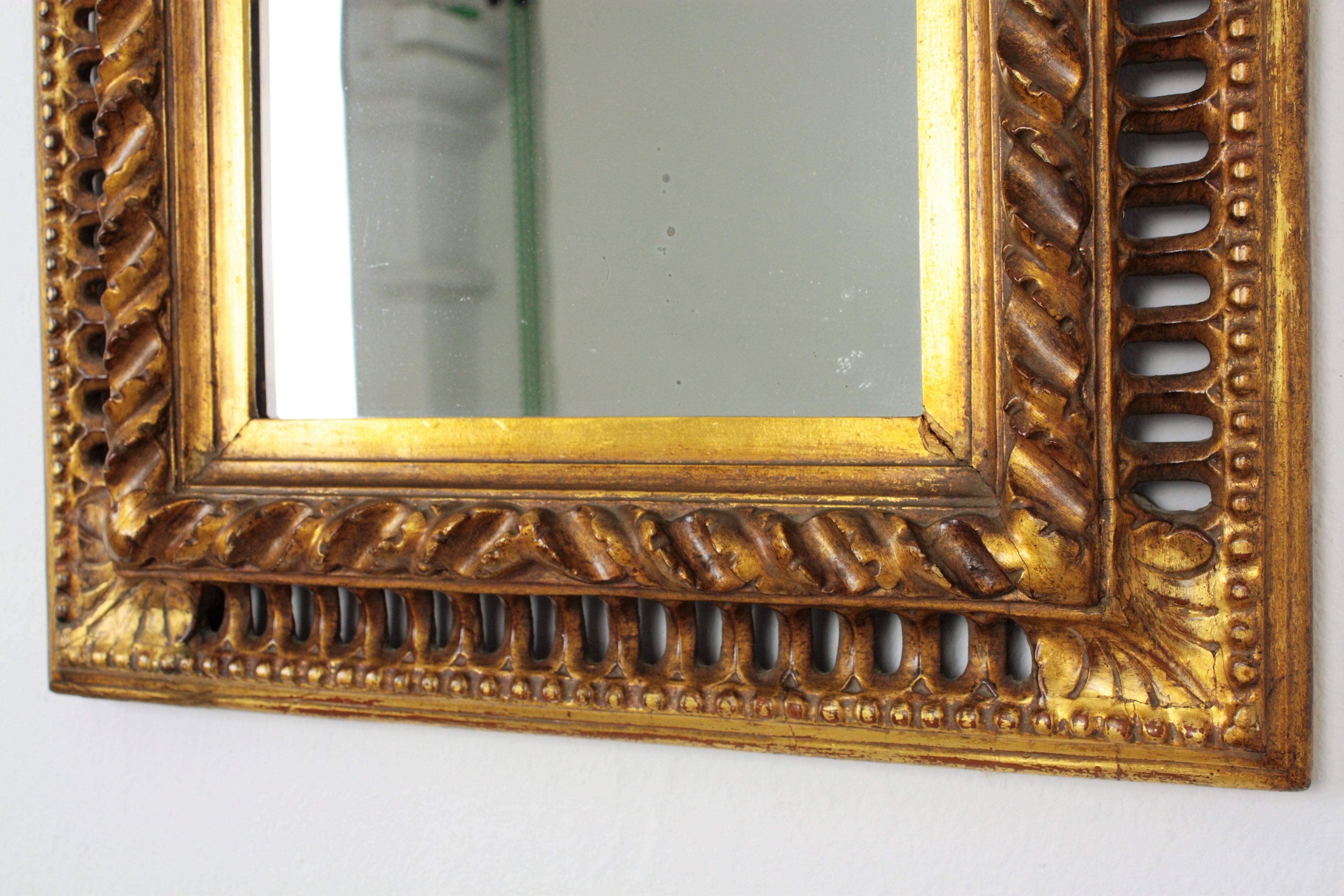 19th Century Spanish Baroque Carved Giltwood Mirror with Reticulated Frame 2