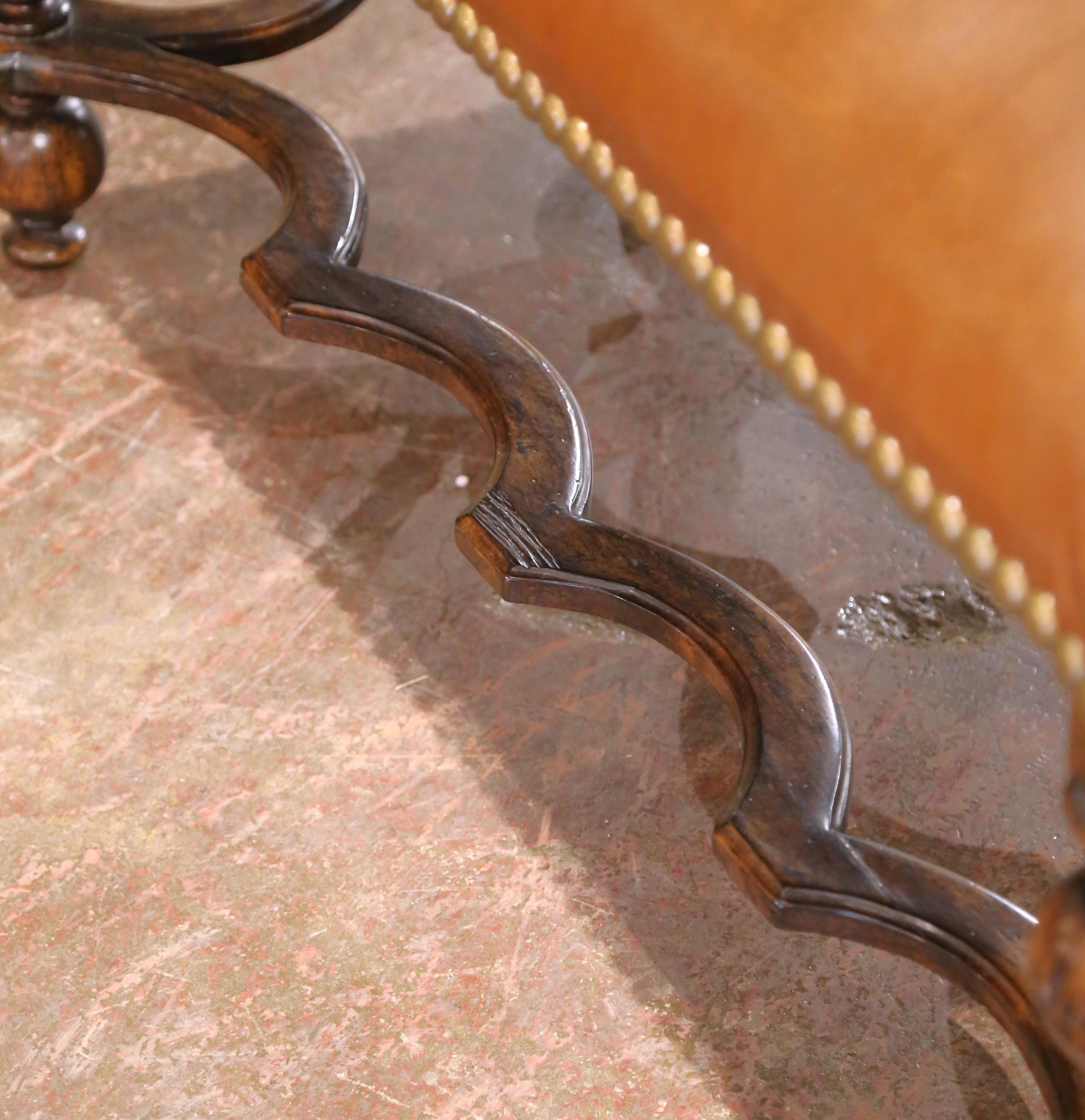 19th Century Spanish Baroque Carved Walnut Bench with New Leather Upholstery In Excellent Condition For Sale In Dallas, TX