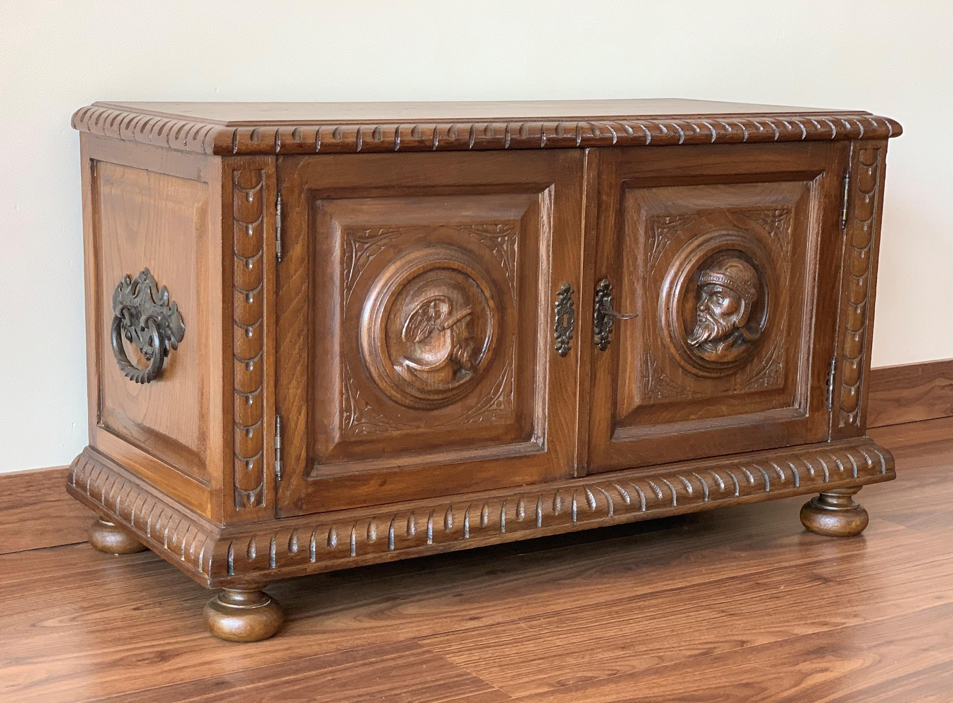Iron 19th Century Spanish Baroque Hand Carved Chest Trunk For Sale