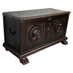 19th Century Spanish Baroque Hand Carved Chest Trunk