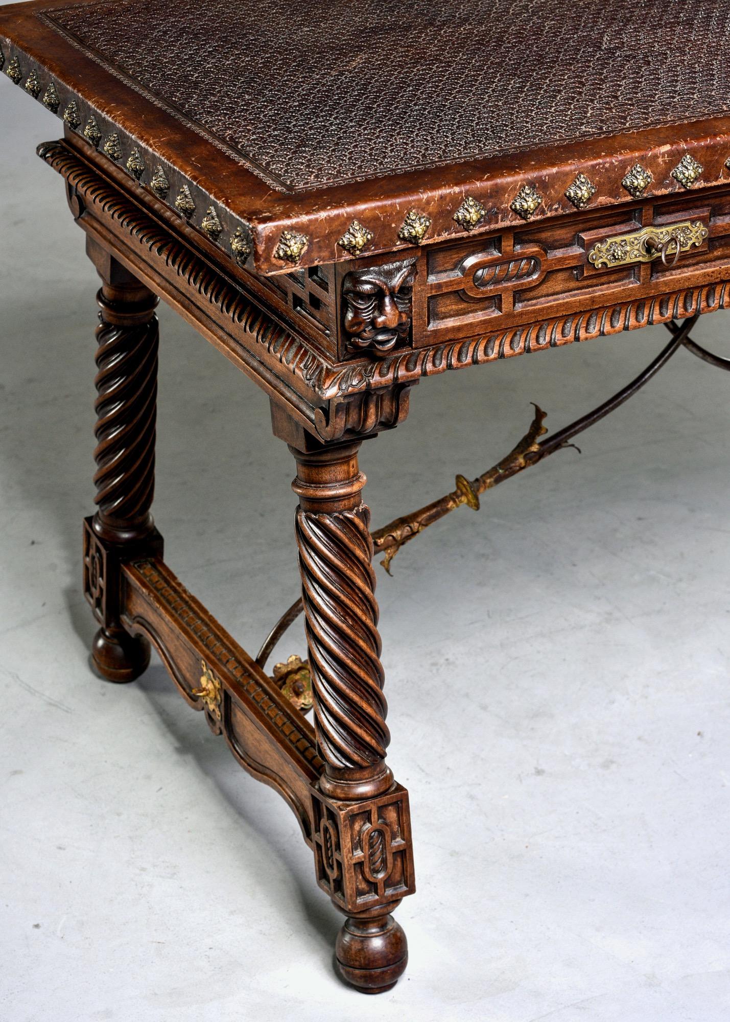 19th Century Spanish Baroque Leather Topped Writing or Library Table 6