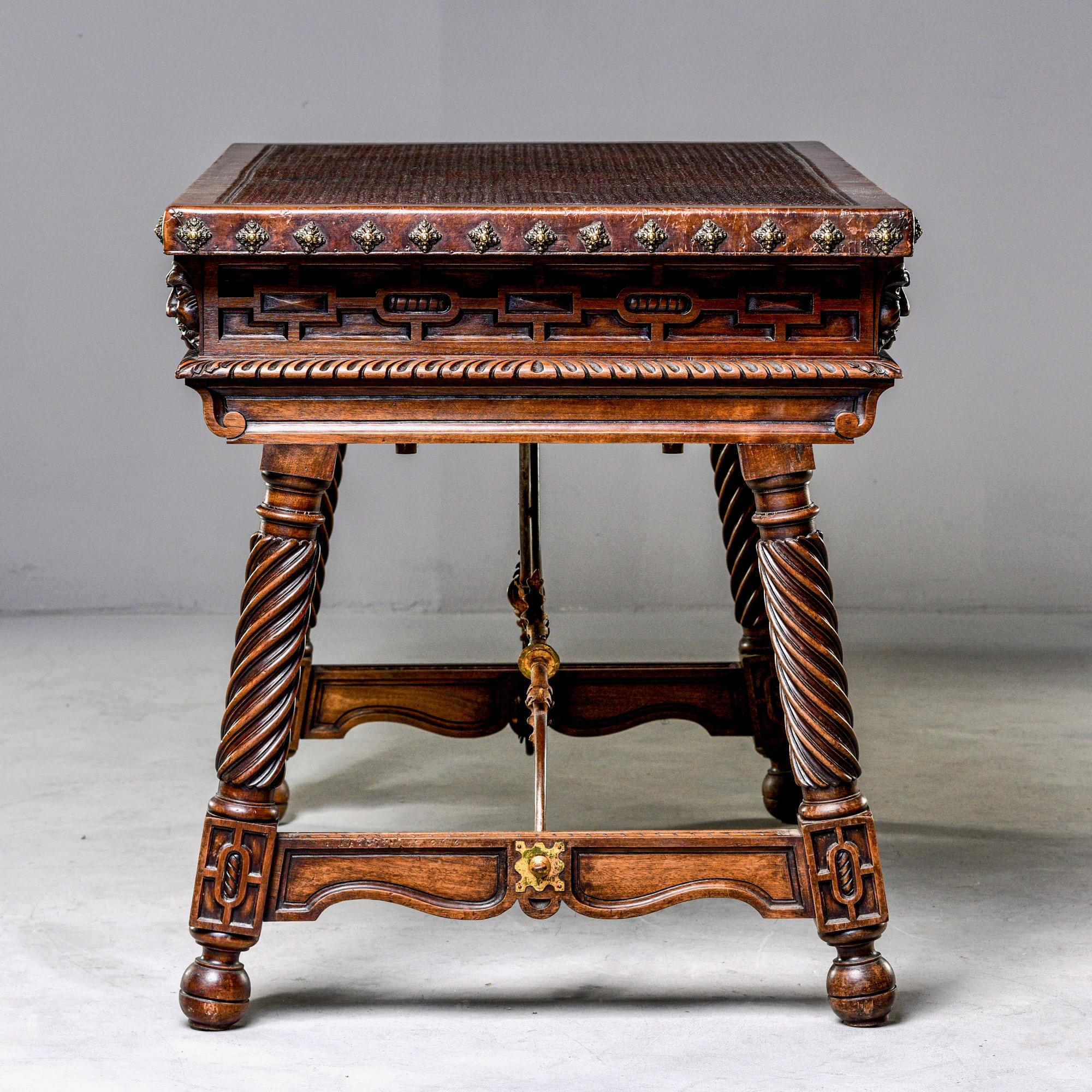 19th Century Spanish Baroque Leather Topped Writing or Library Table In Good Condition In Troy, MI