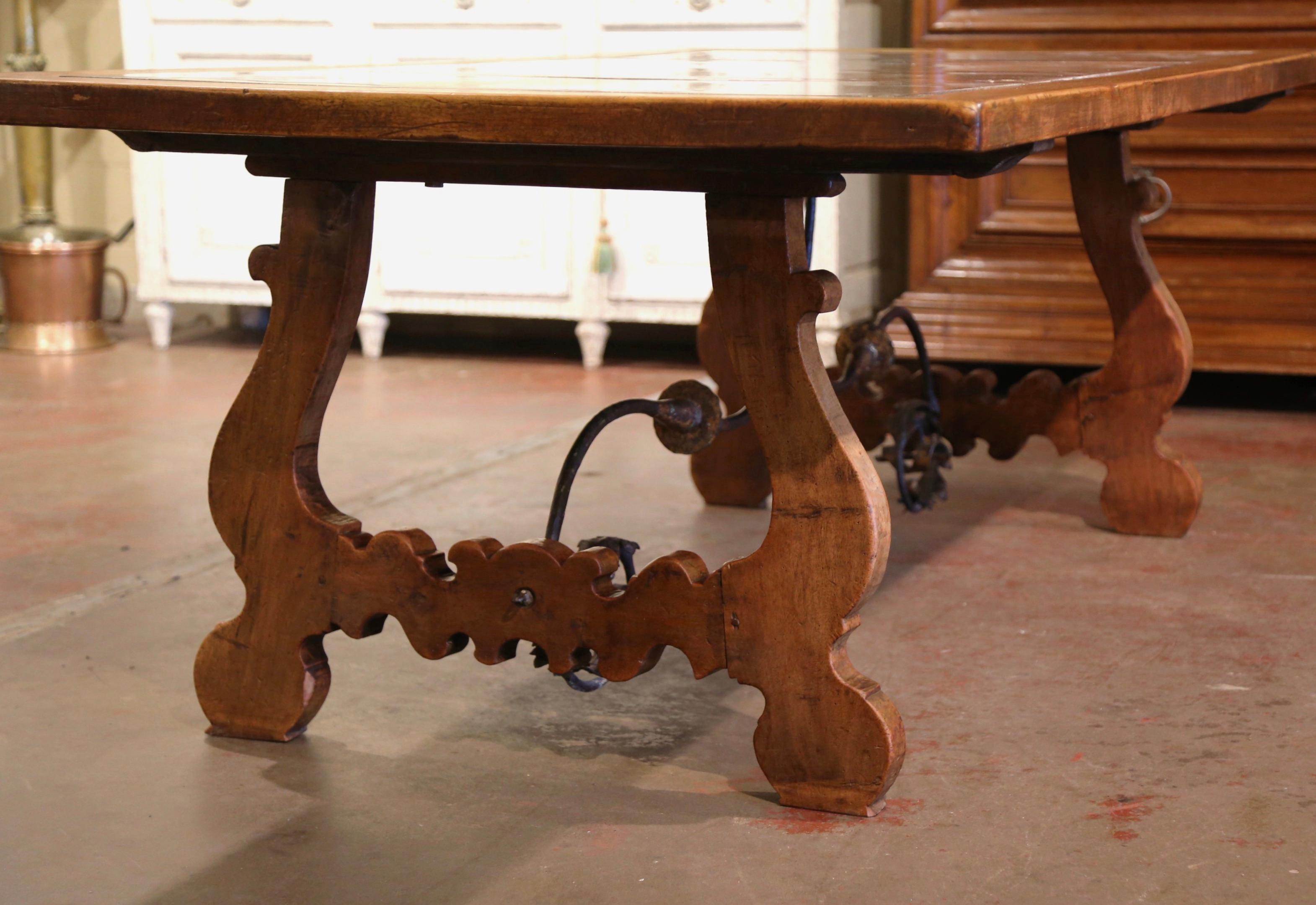 19th Century Spanish Baroque Marble Top Carved Walnut and Iron Dining Table  For Sale 6
