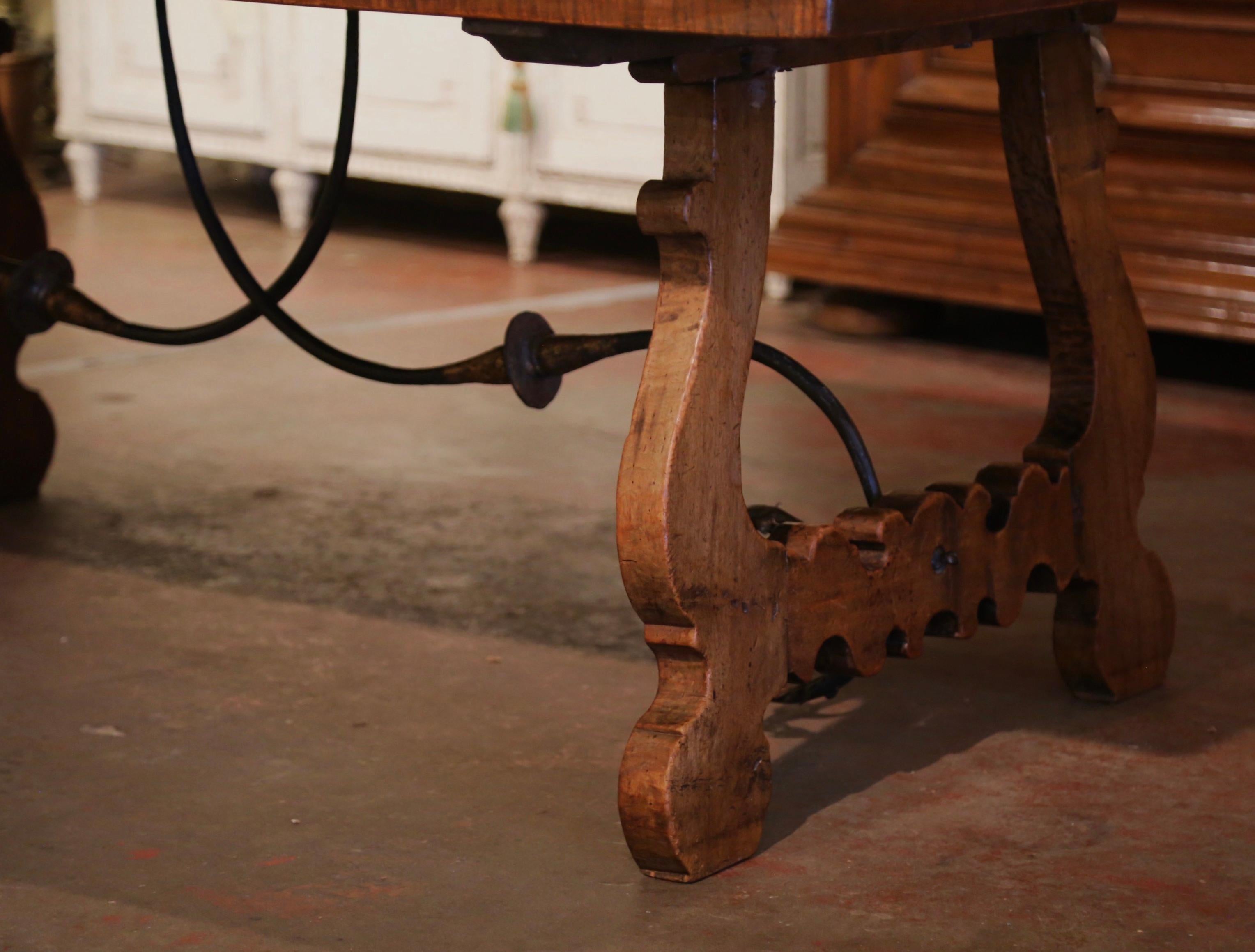 19th Century Spanish Baroque Marble Top Carved Walnut and Iron Dining Table  For Sale 2