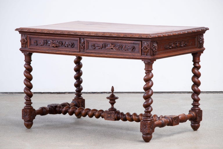 Hand-Carved 19th Century Spanish Baroque Oak Desk - Console For Sale