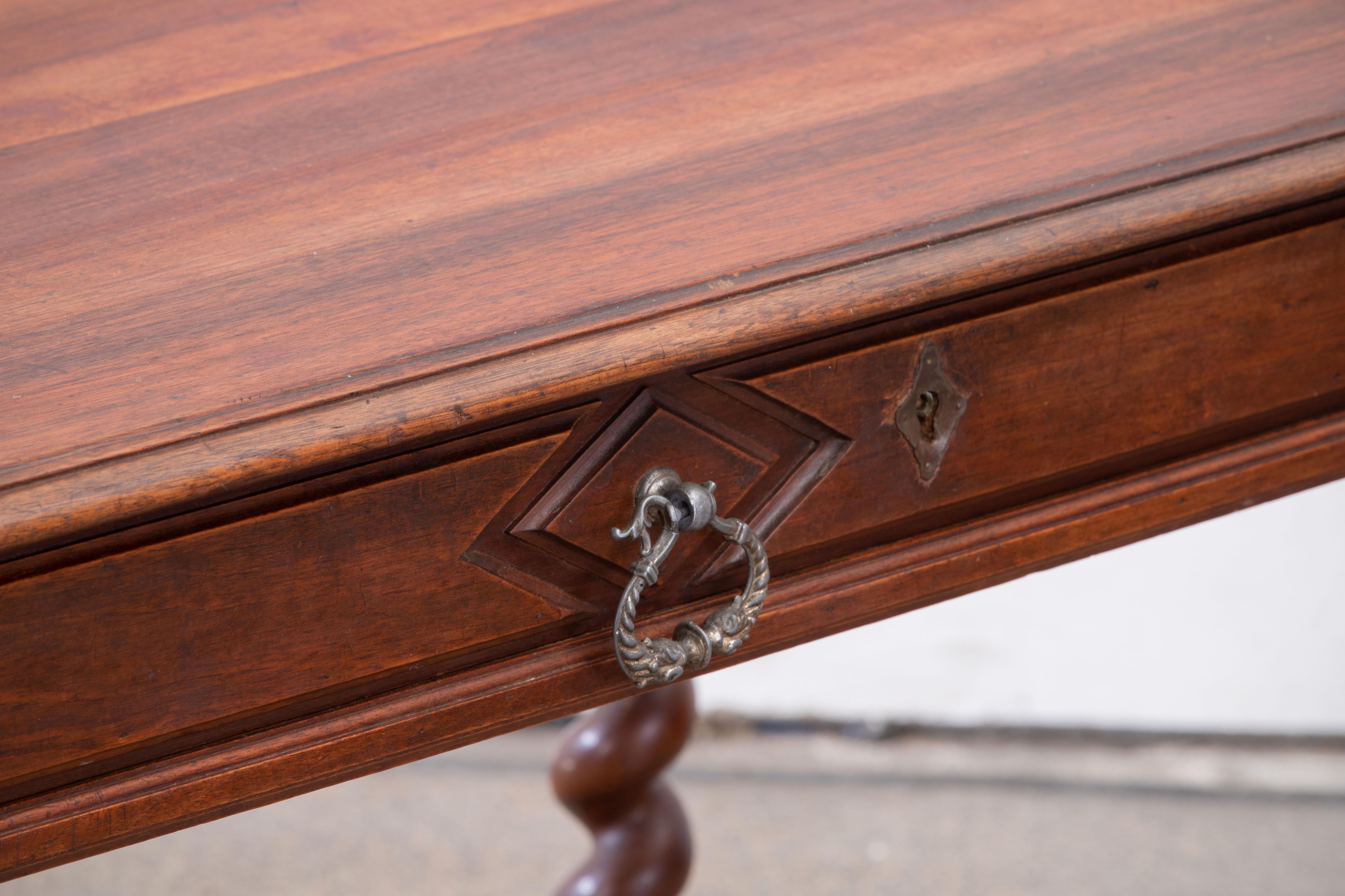 Hand-Carved 19th Century Spanish Baroque Oak Desk, Console For Sale
