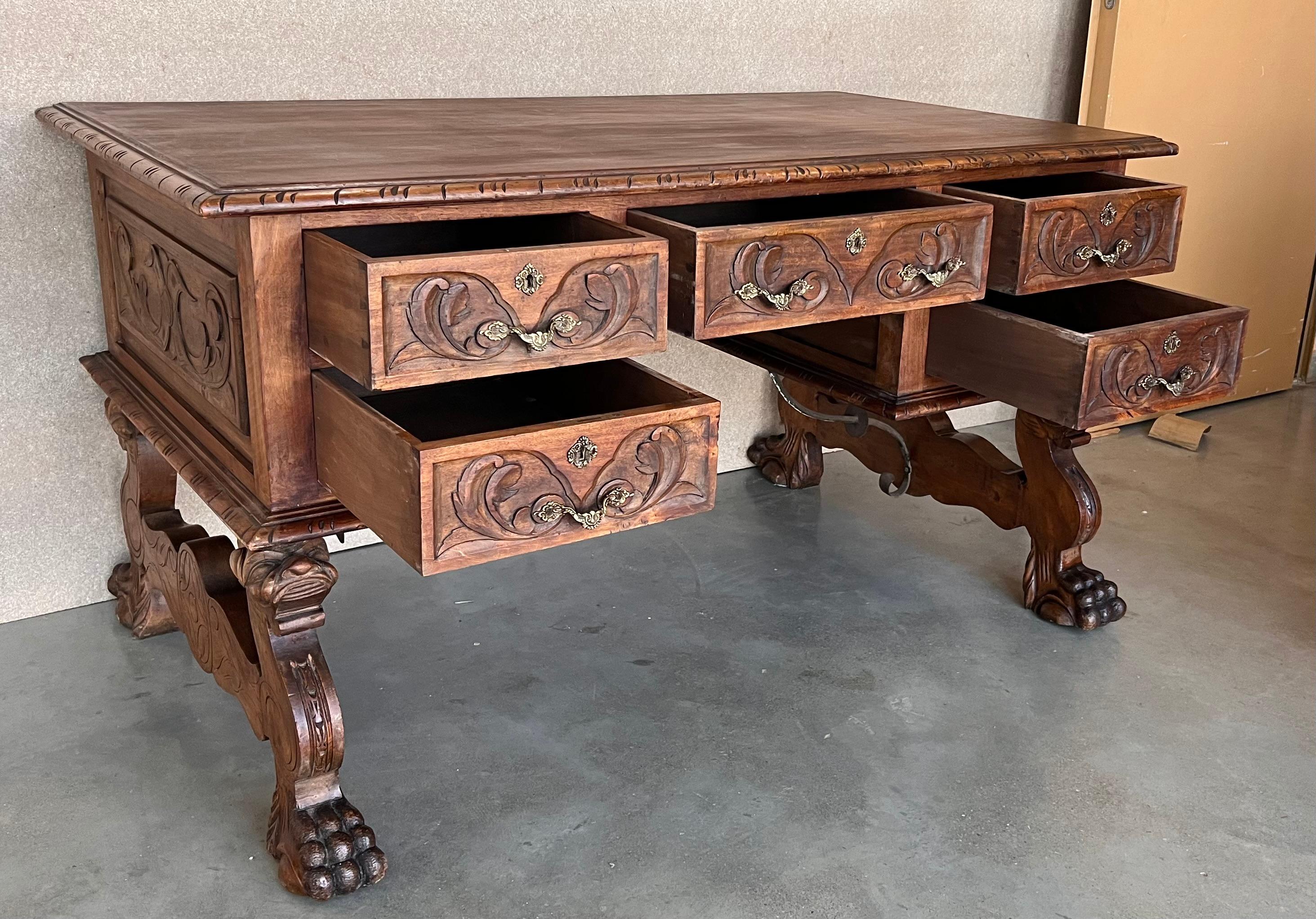 19th Century Spanish Baroque Style Oak Library Table or Desk 6
