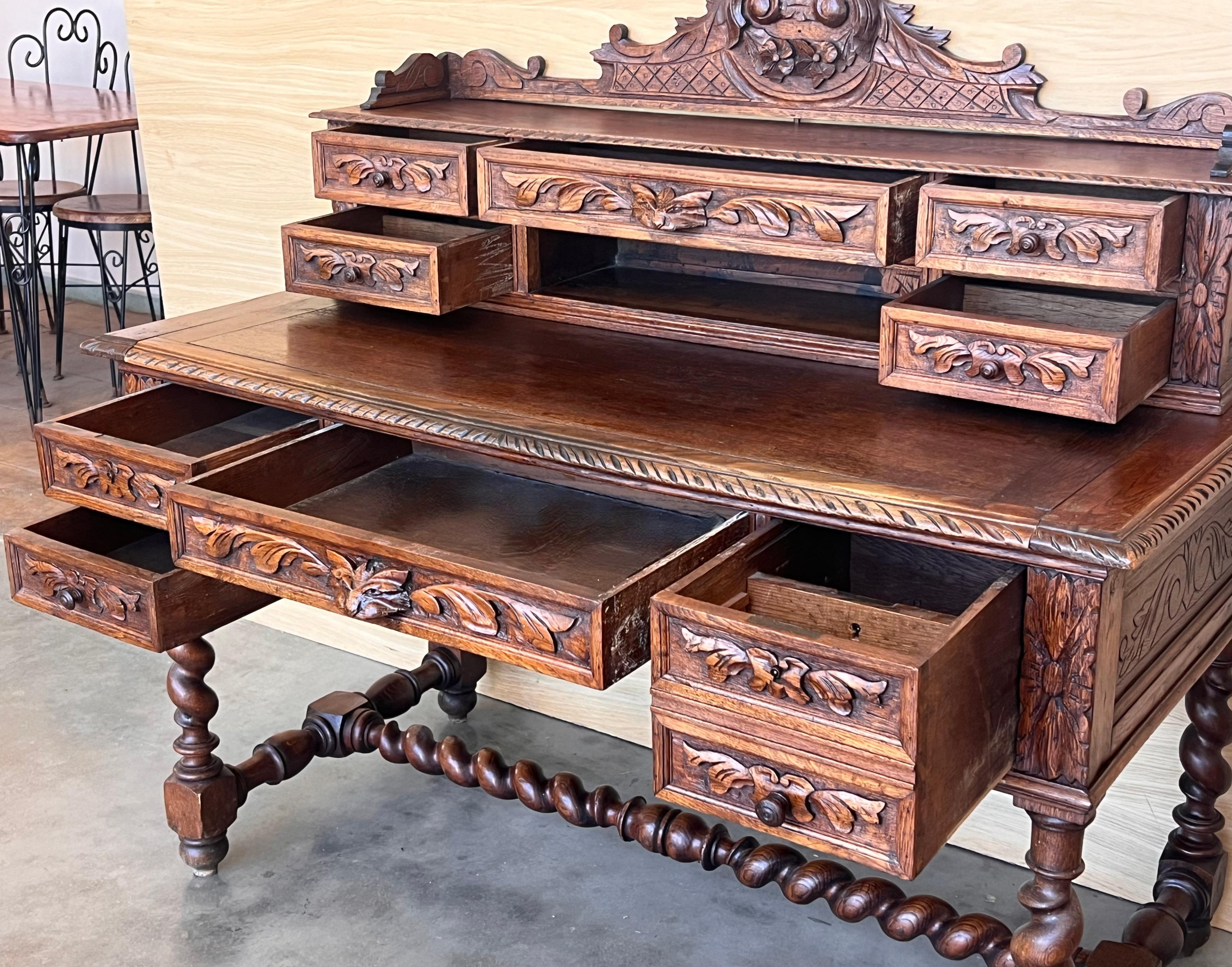 19. Jahrhundert Spanisch Barock Stil Eiche Bibliothek Tisch oder Schreibtisch im Angebot 6