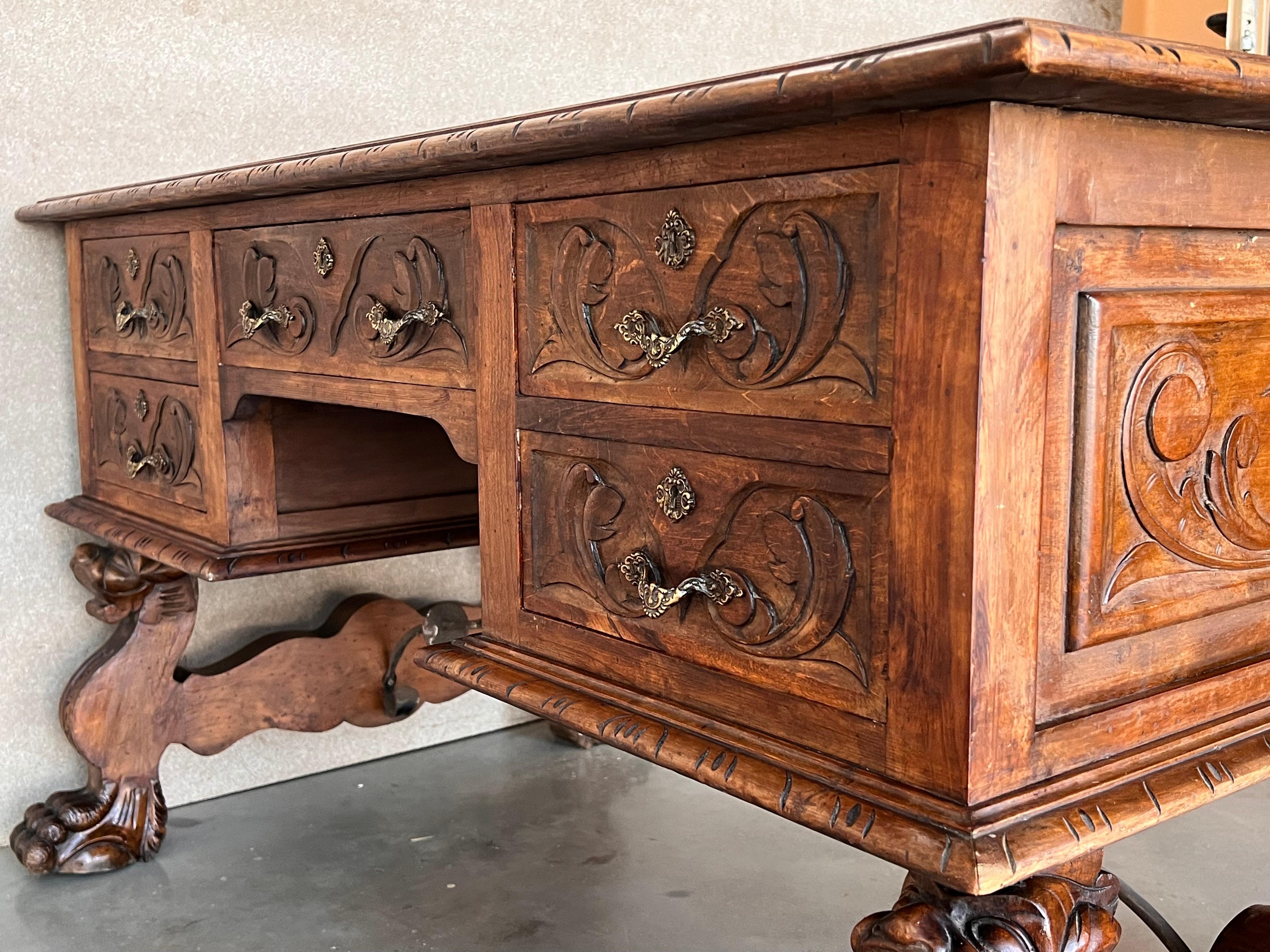 19th Century Spanish Baroque Style Oak Library Table or Desk 8