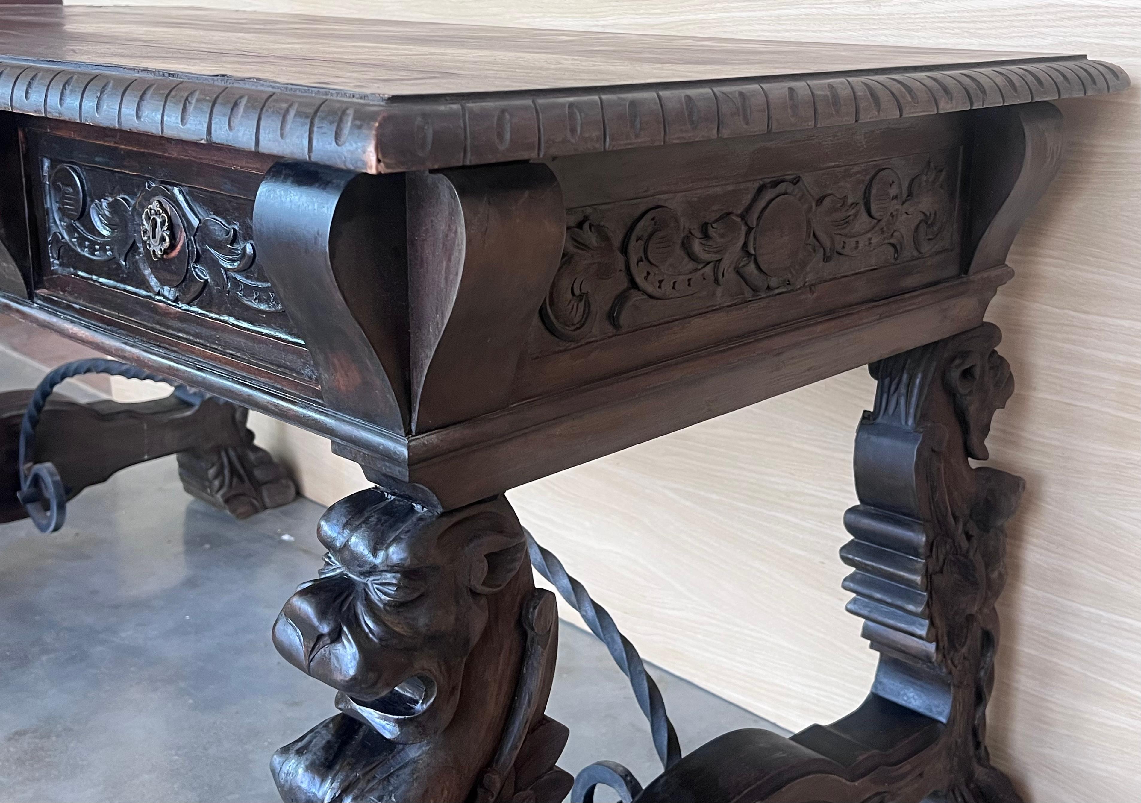 19th Century Spanish Baroque Style Oak Library Table or Desk 8