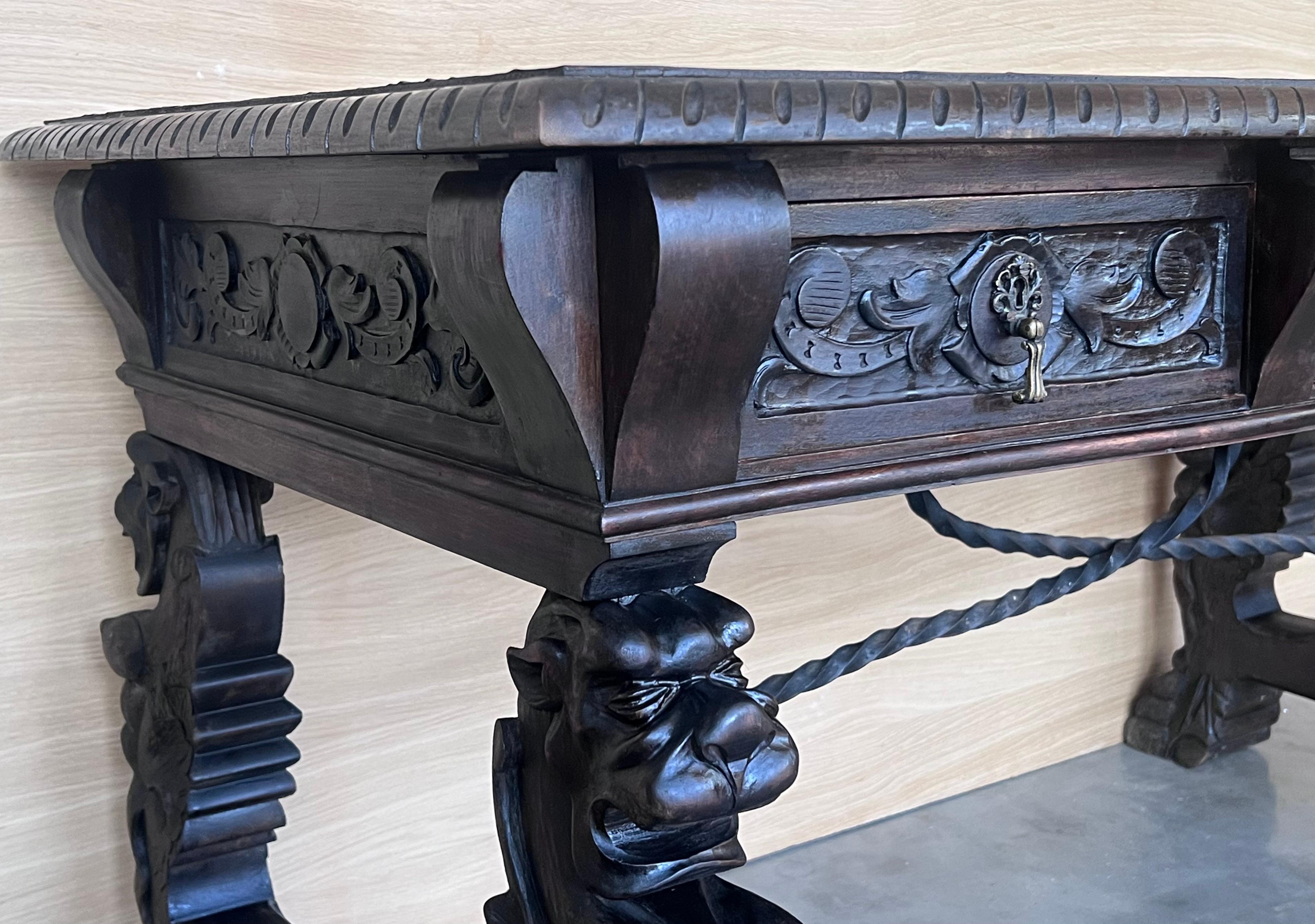 19th Century Spanish Baroque Style Oak Library Table or Desk 9