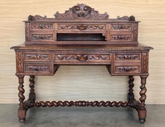 Table ou bureau de bibliothèque en chêne du 19e siècle de style baroque espagnol