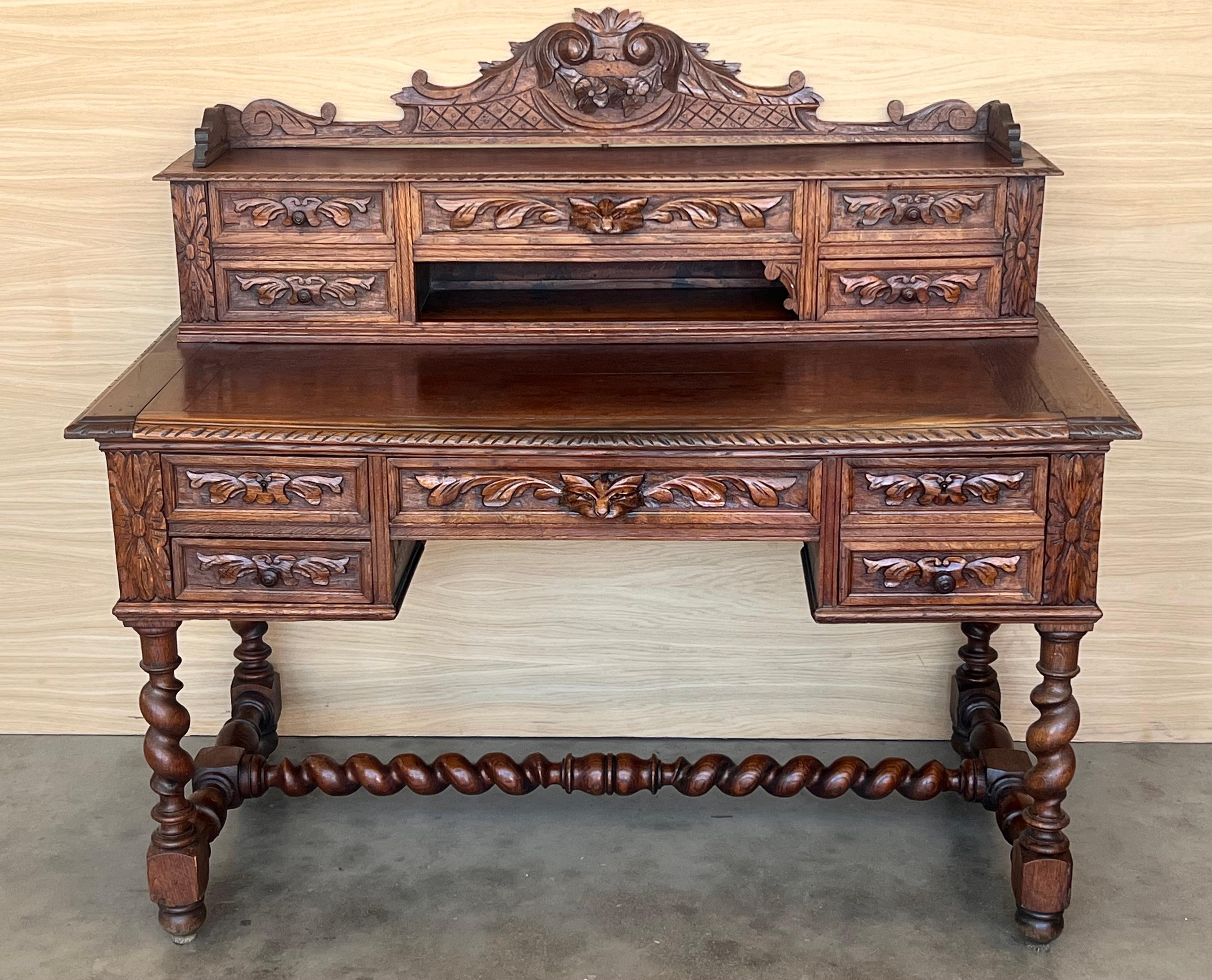 19. Jahrhundert Spanisch Barock Stil Eiche Bibliothek Tisch oder Schreibtisch (Renaissance) im Angebot