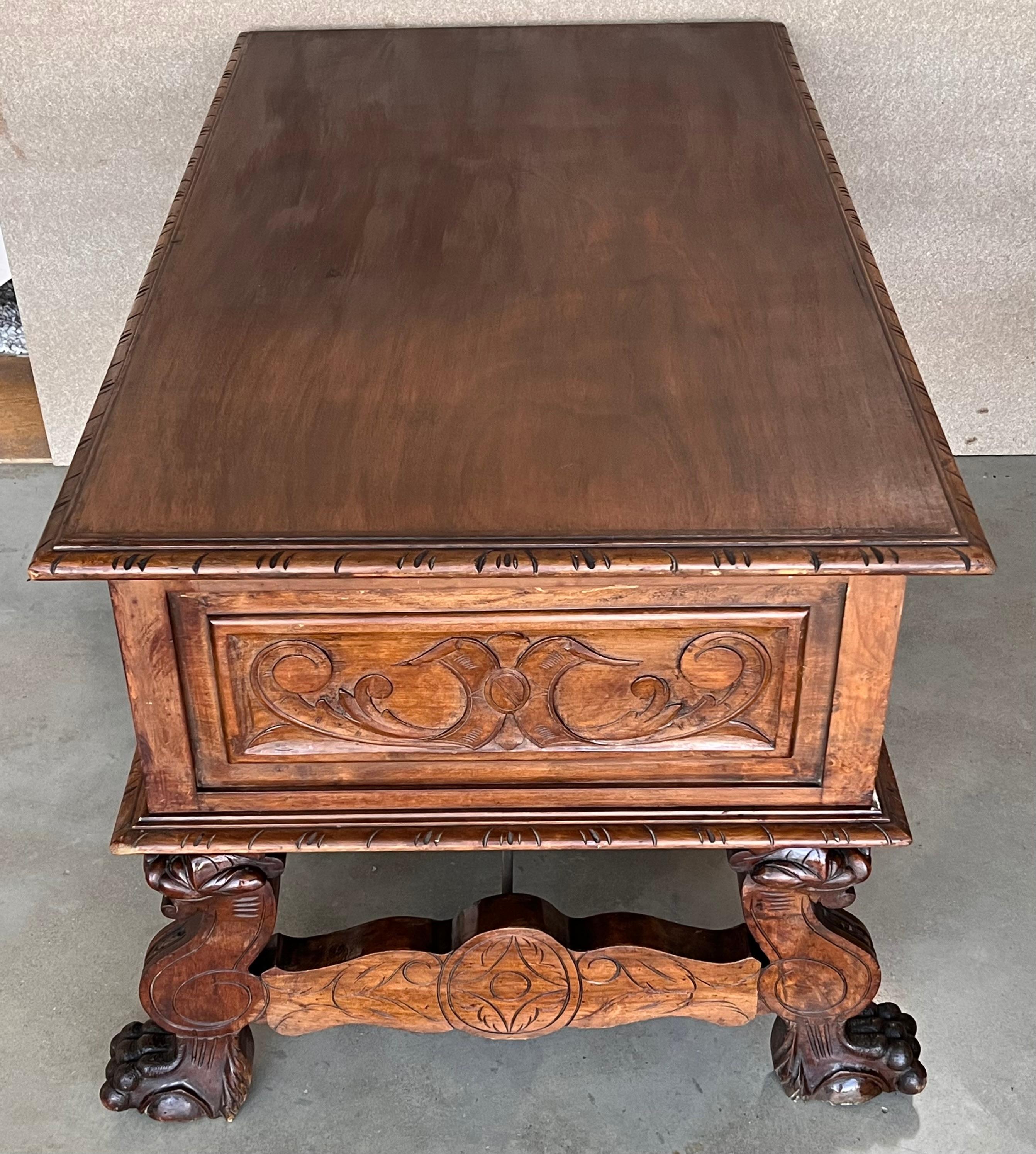 19th Century Spanish Baroque Style Oak Library Table or Desk 4