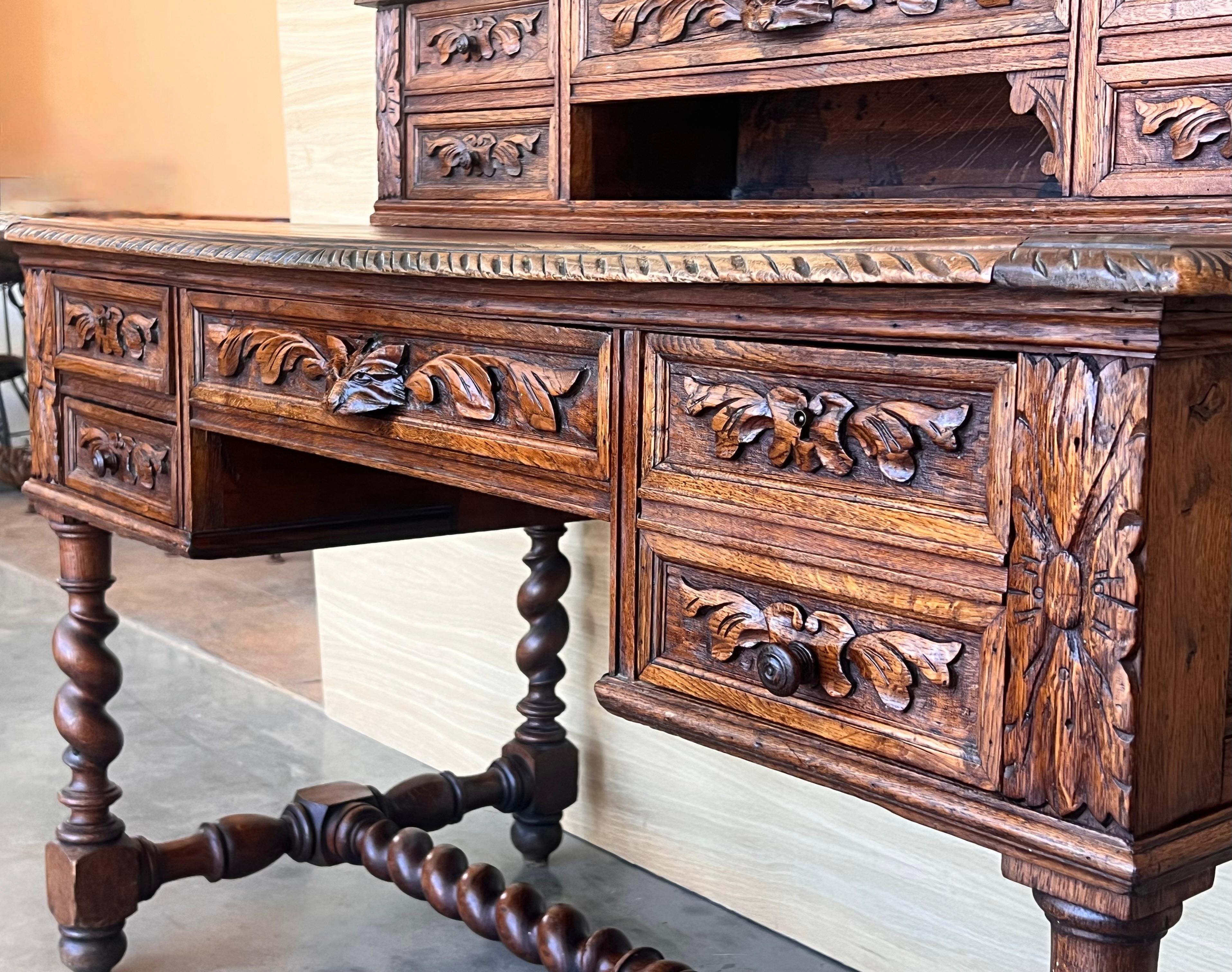 19. Jahrhundert Spanisch Barock Stil Eiche Bibliothek Tisch oder Schreibtisch im Angebot 4