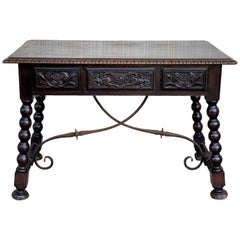 19th Century Spanish Baroque Style Oak Library Table or Desk