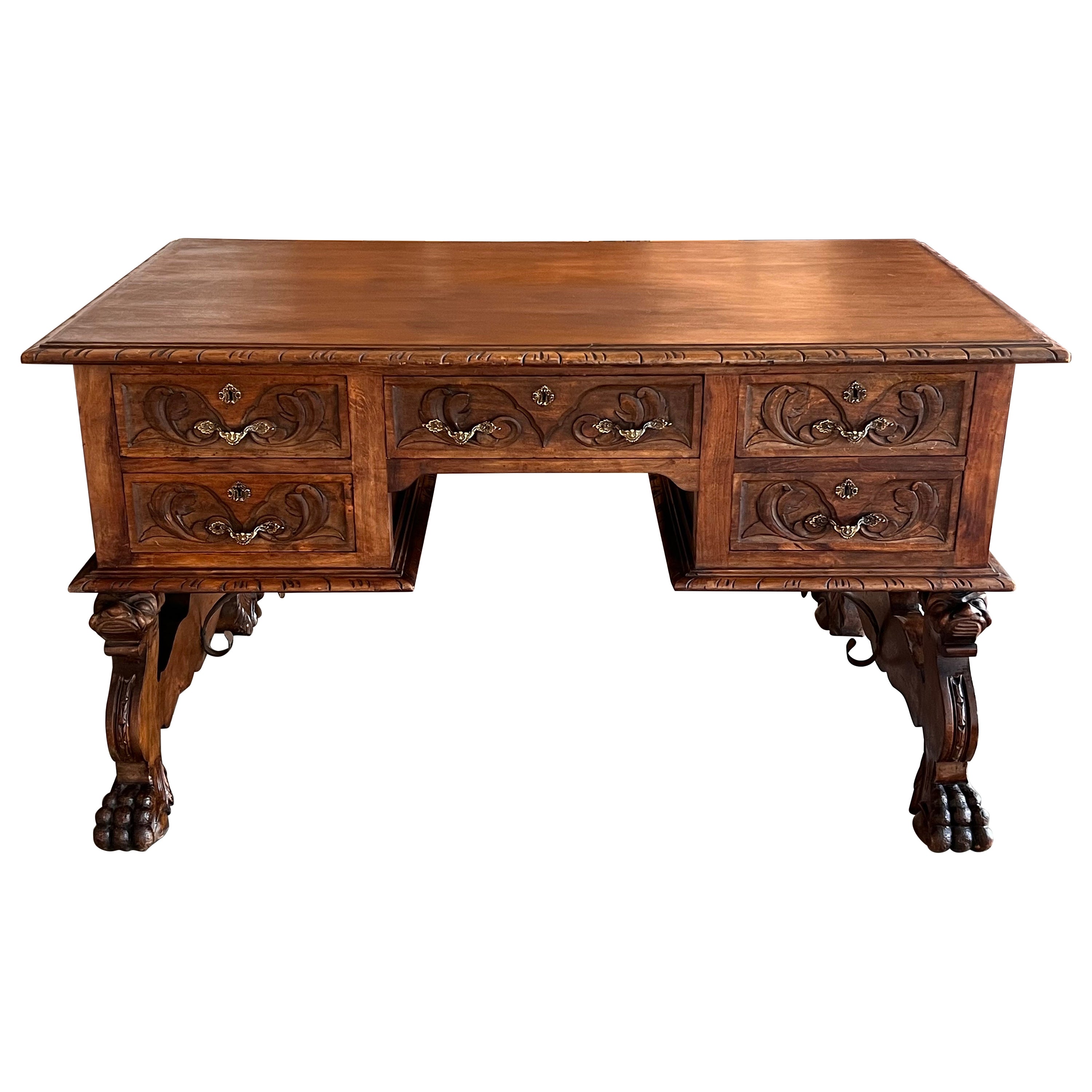 19th Century Spanish Baroque Style Oak Library Table or Desk