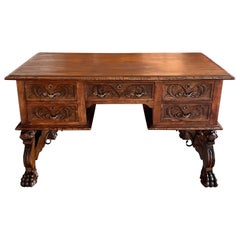 19th Century Spanish Baroque Style Oak Library Table or Desk