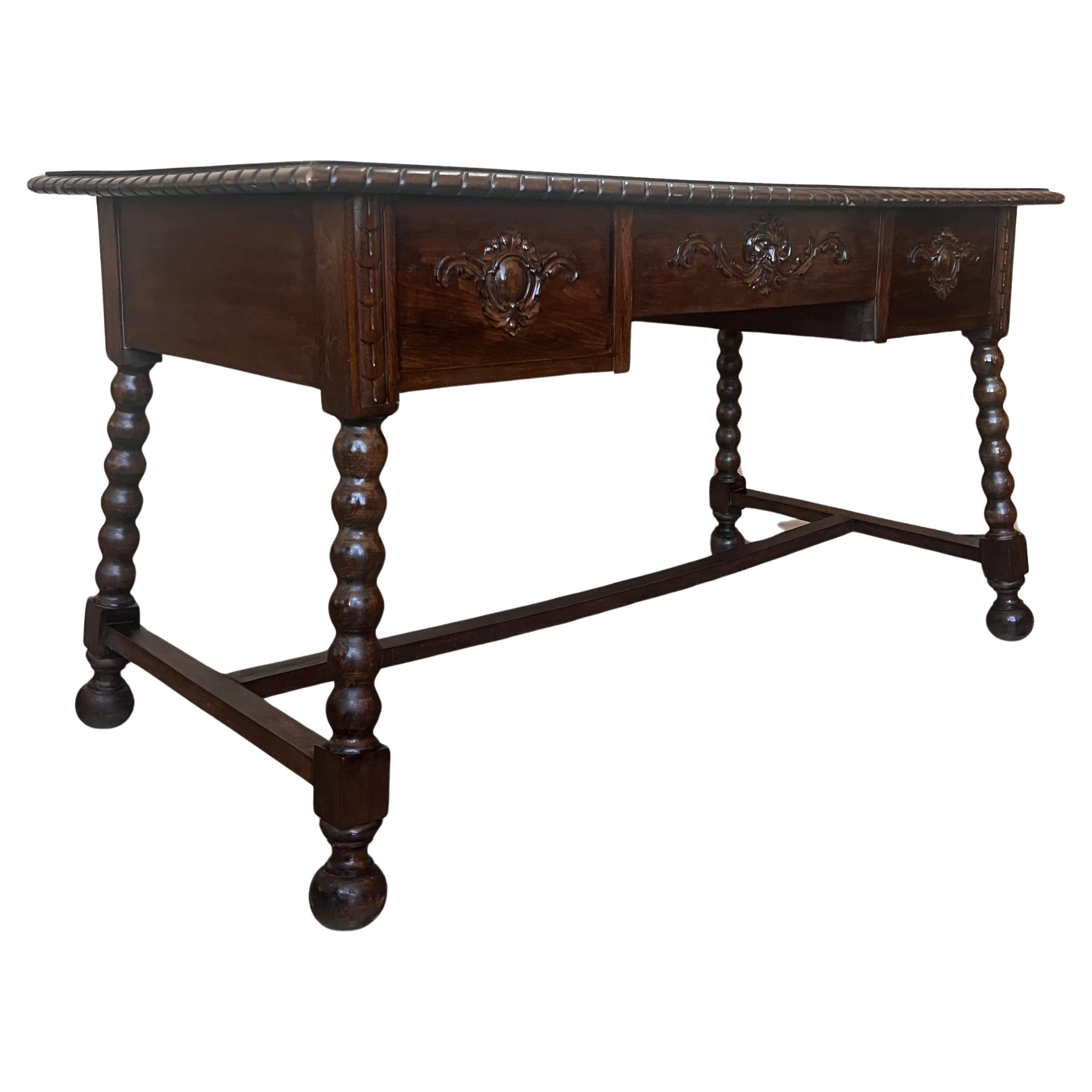 19th Century Spanish Baroque Style Oak Library Table or Desk