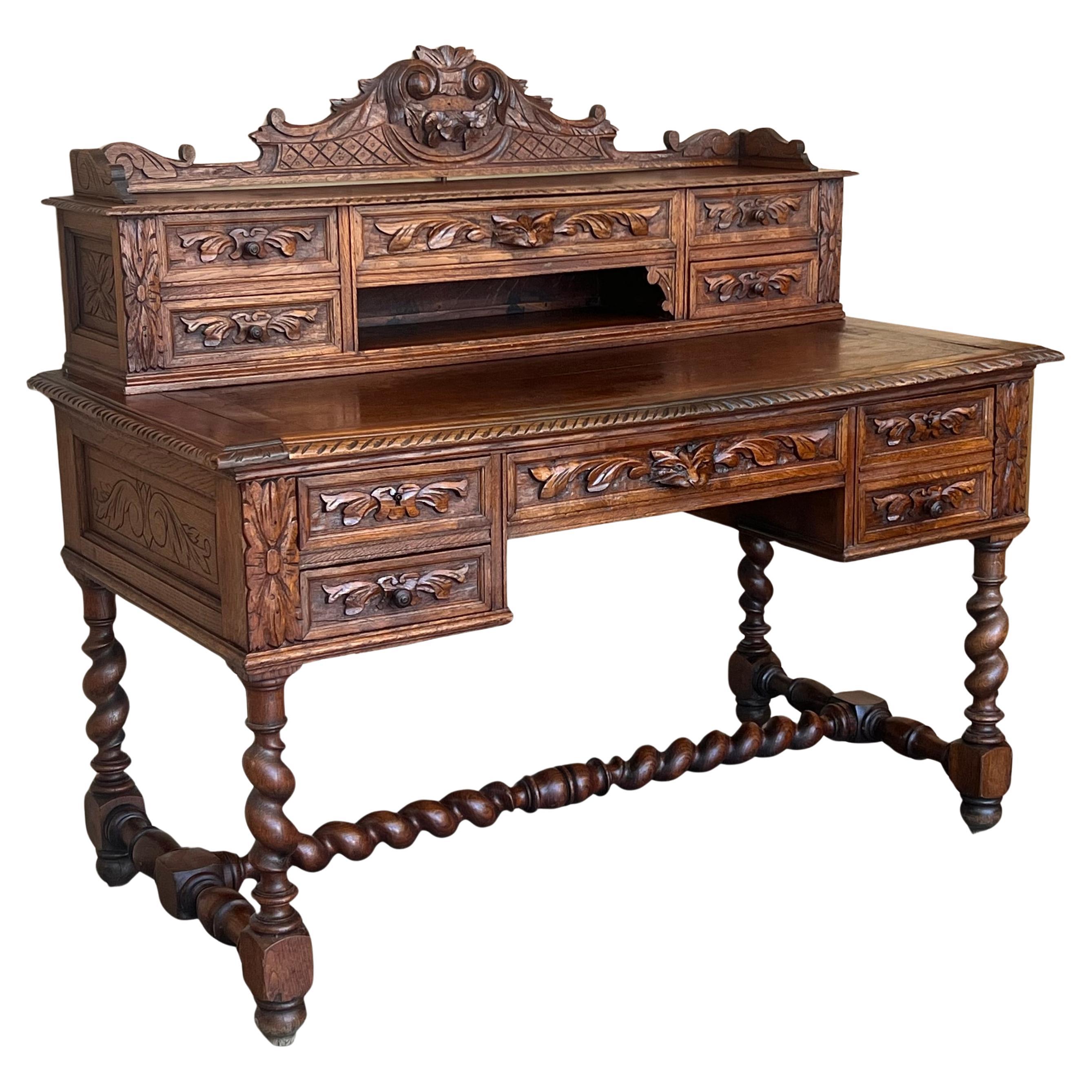 19th Century Spanish Baroque Style Oak Library Table or Desk