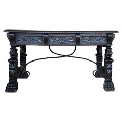 19th Century Spanish Baroque Style Oak Library Table or Desk