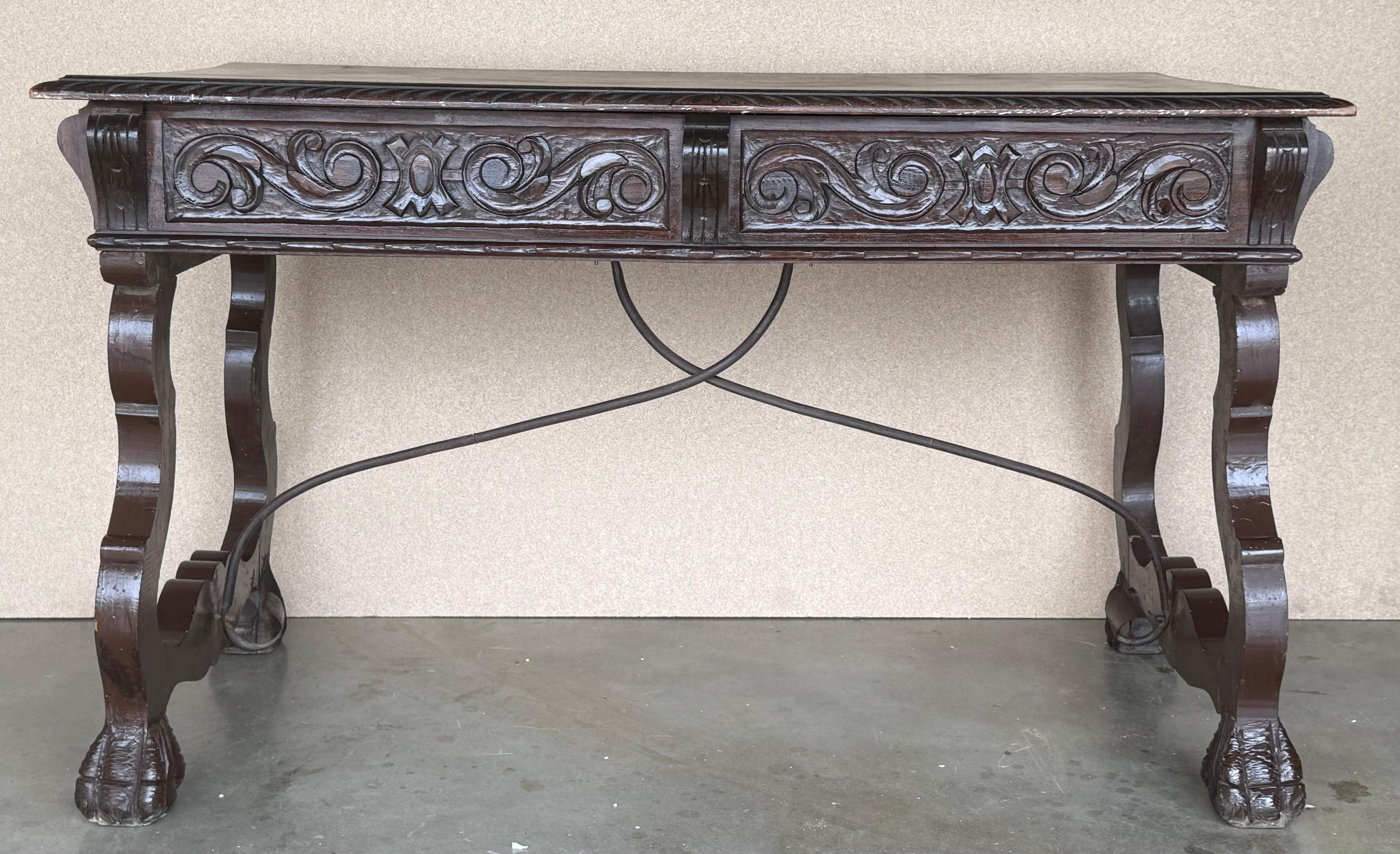 Renaissance 19th Century Spanish Baroque Style Oak Library Table or Desk, Two Faces en vente