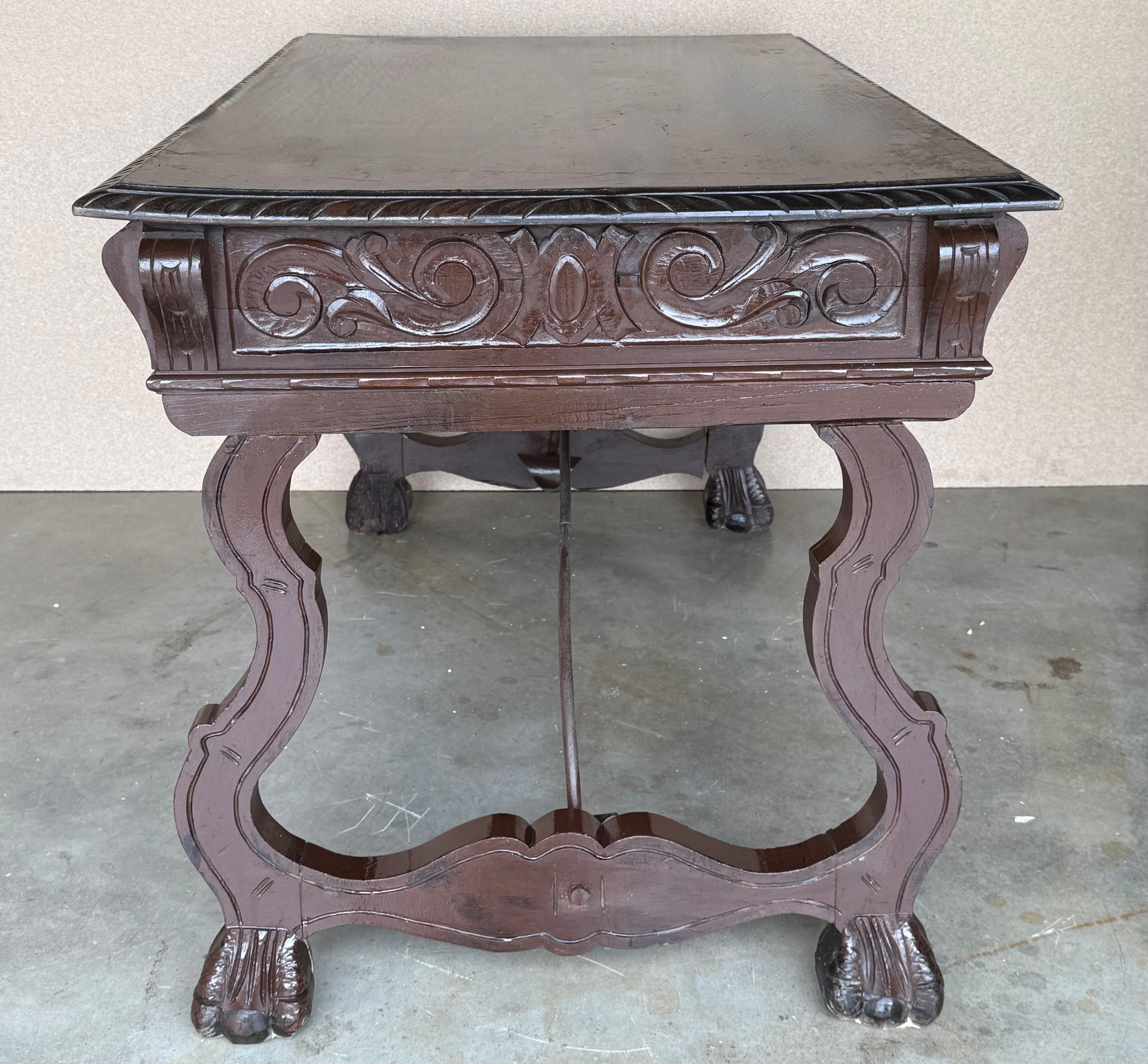 XIXe siècle 19th Century Spanish Baroque Style Oak Library Table or Desk, Two Faces en vente