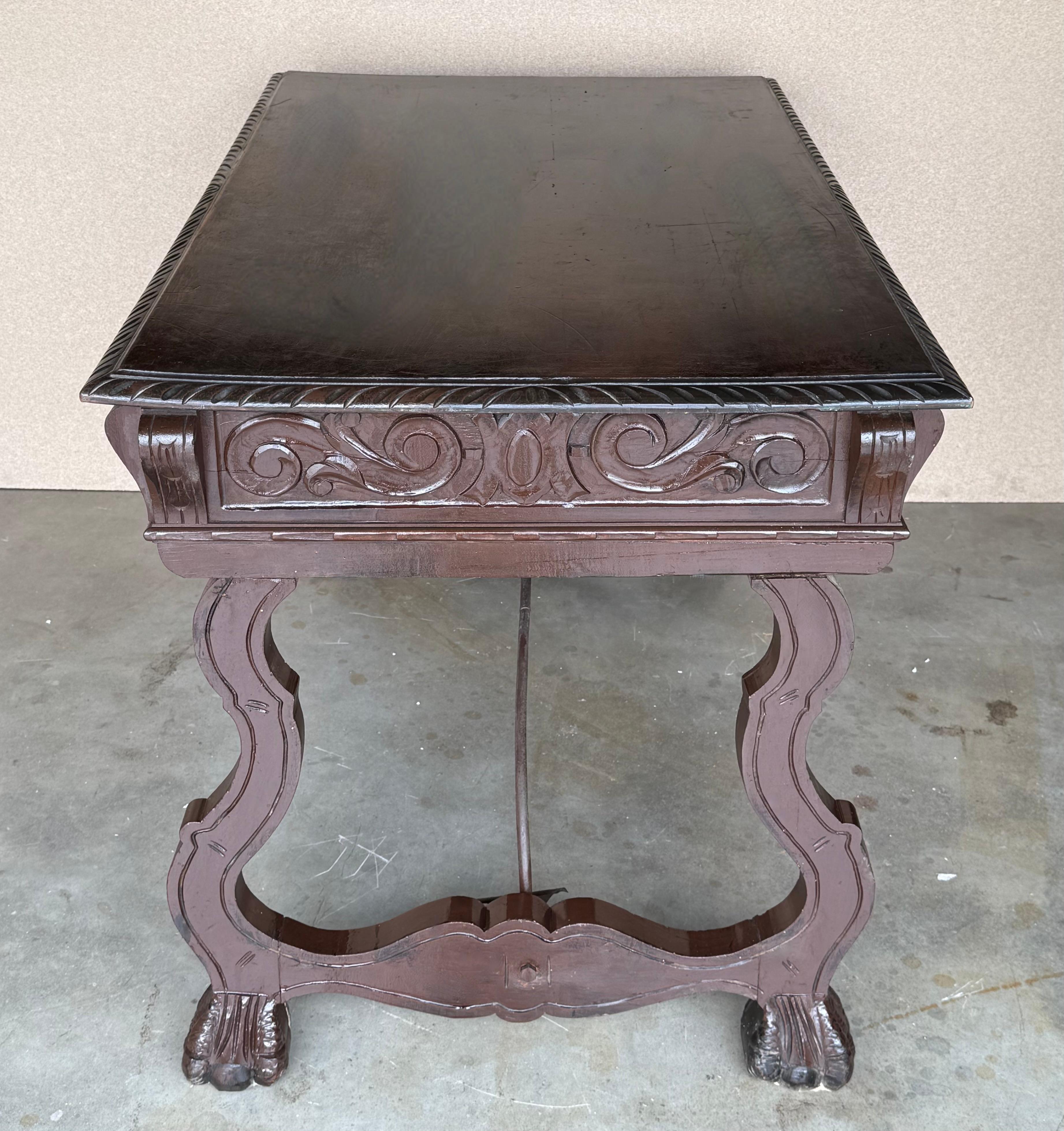 Chêne 19th Century Spanish Baroque Style Oak Library Table or Desk, Two Faces en vente