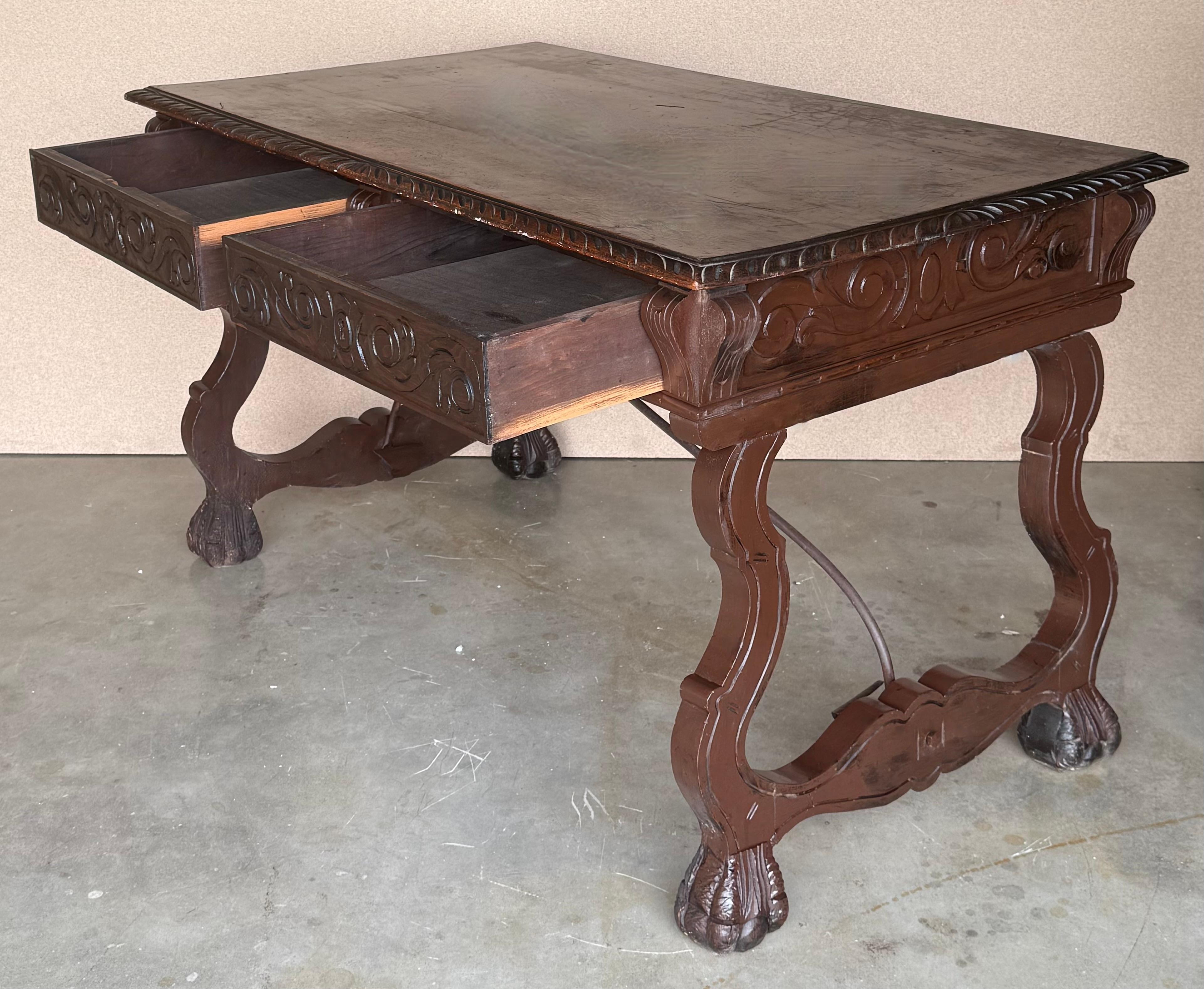 19th Century Spanish Baroque Style Oak Library Table or Desk, Two Faces en vente 1