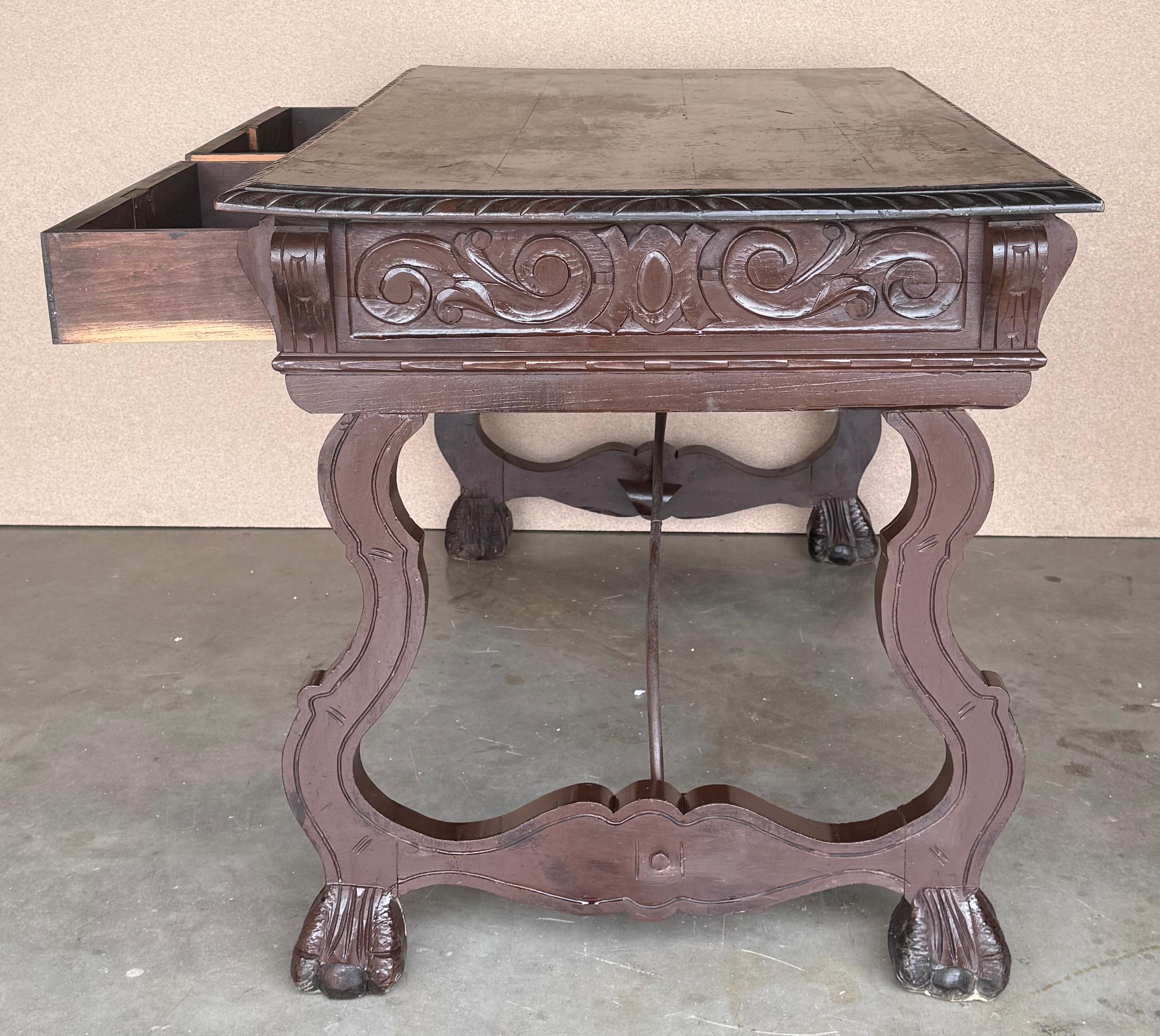 19th Century Spanish Baroque Style Oak Library Table or Desk, Two Faces en vente 2