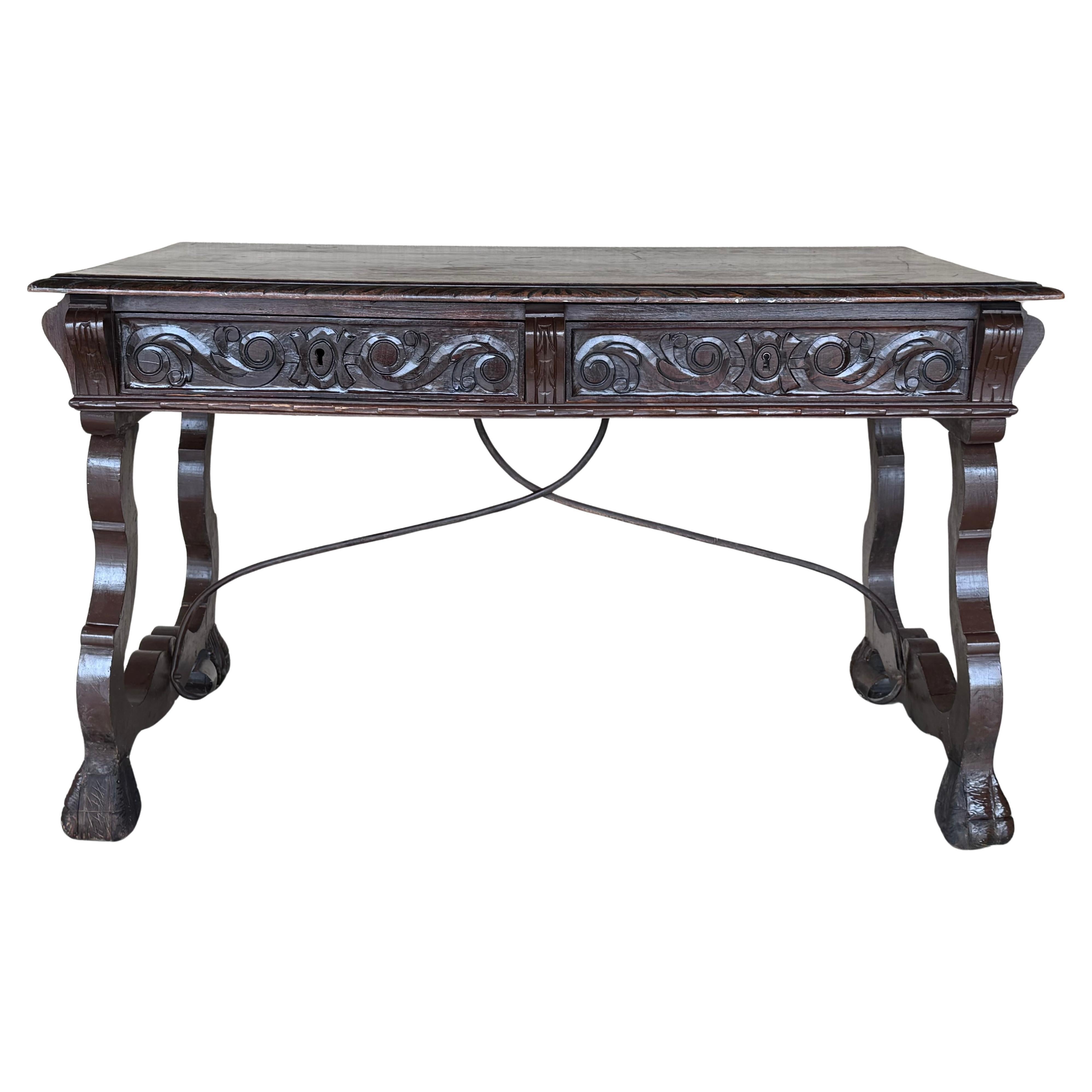 19th Century Spanish Baroque Style Oak Library Table or Desk, Two Faces en vente