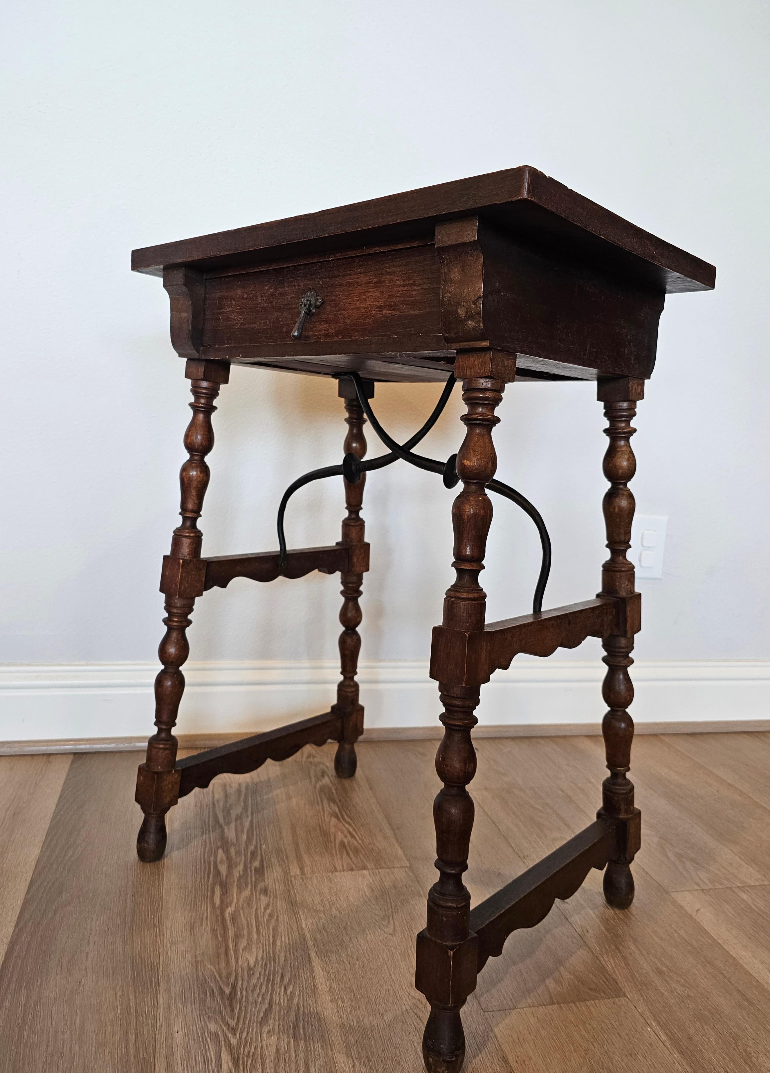 19th Century Spanish Baroque Style Walnut & Iron Side Table  15