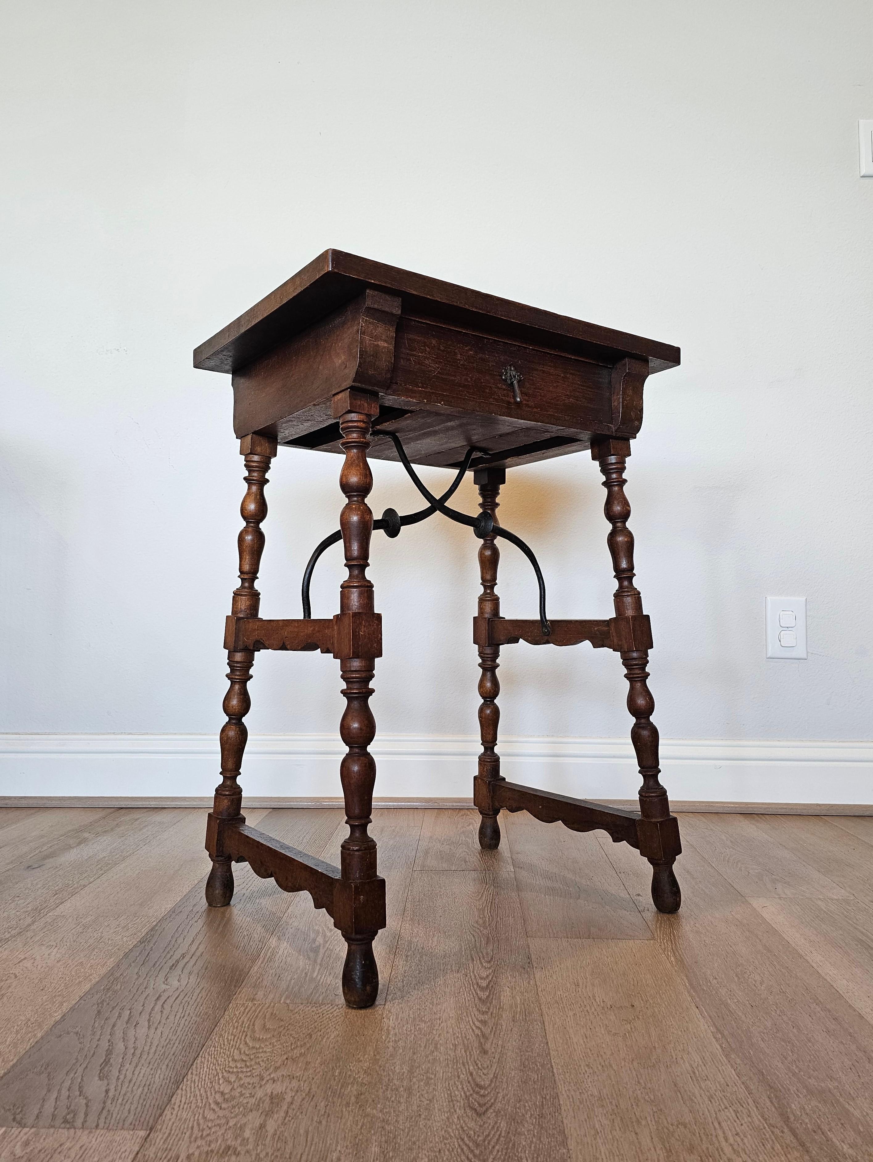 19th Century Spanish Baroque Style Walnut & Iron Side Table  In Good Condition In Forney, TX