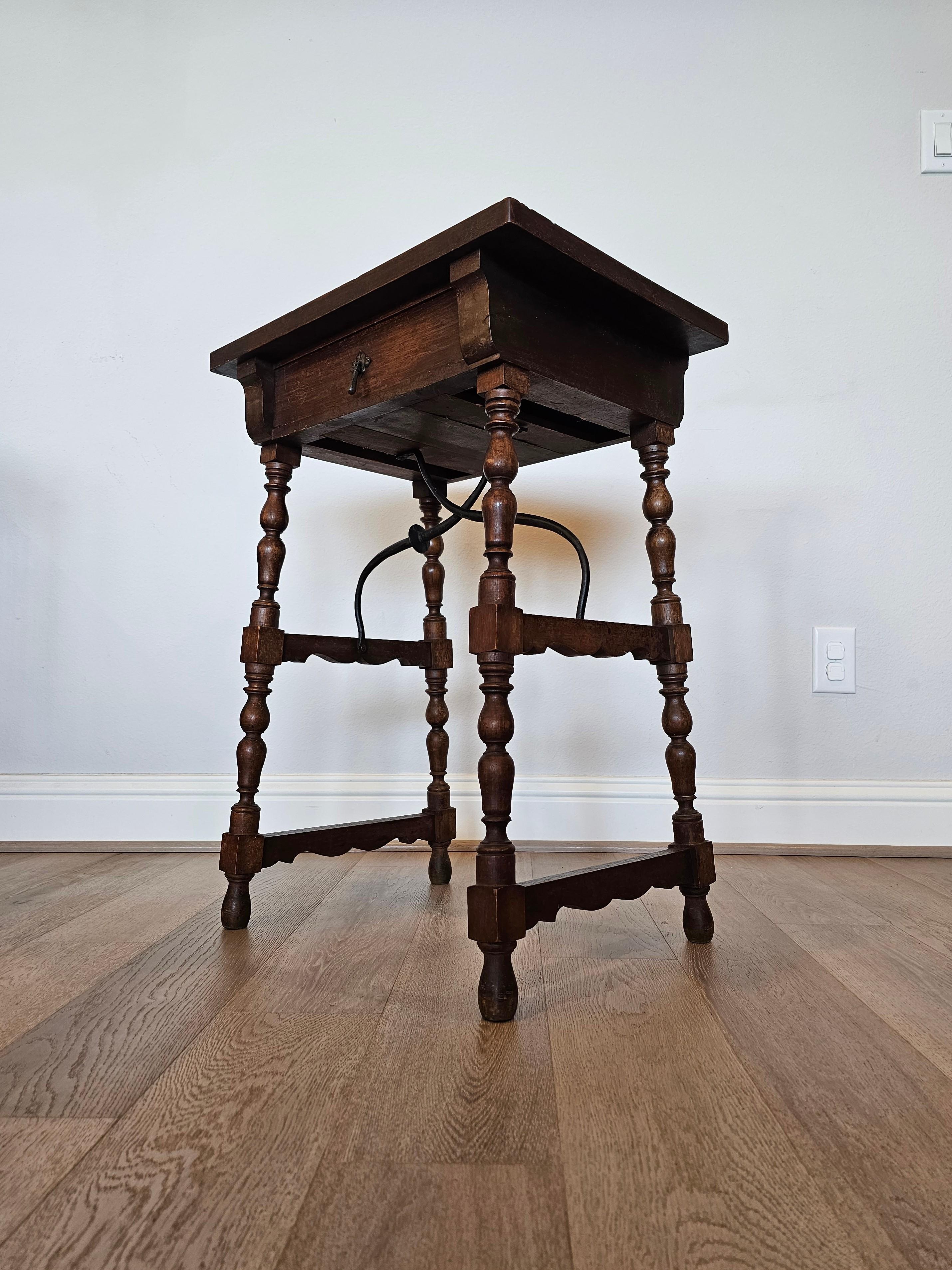 Wrought Iron 19th Century Spanish Baroque Style Walnut & Iron Side Table 
