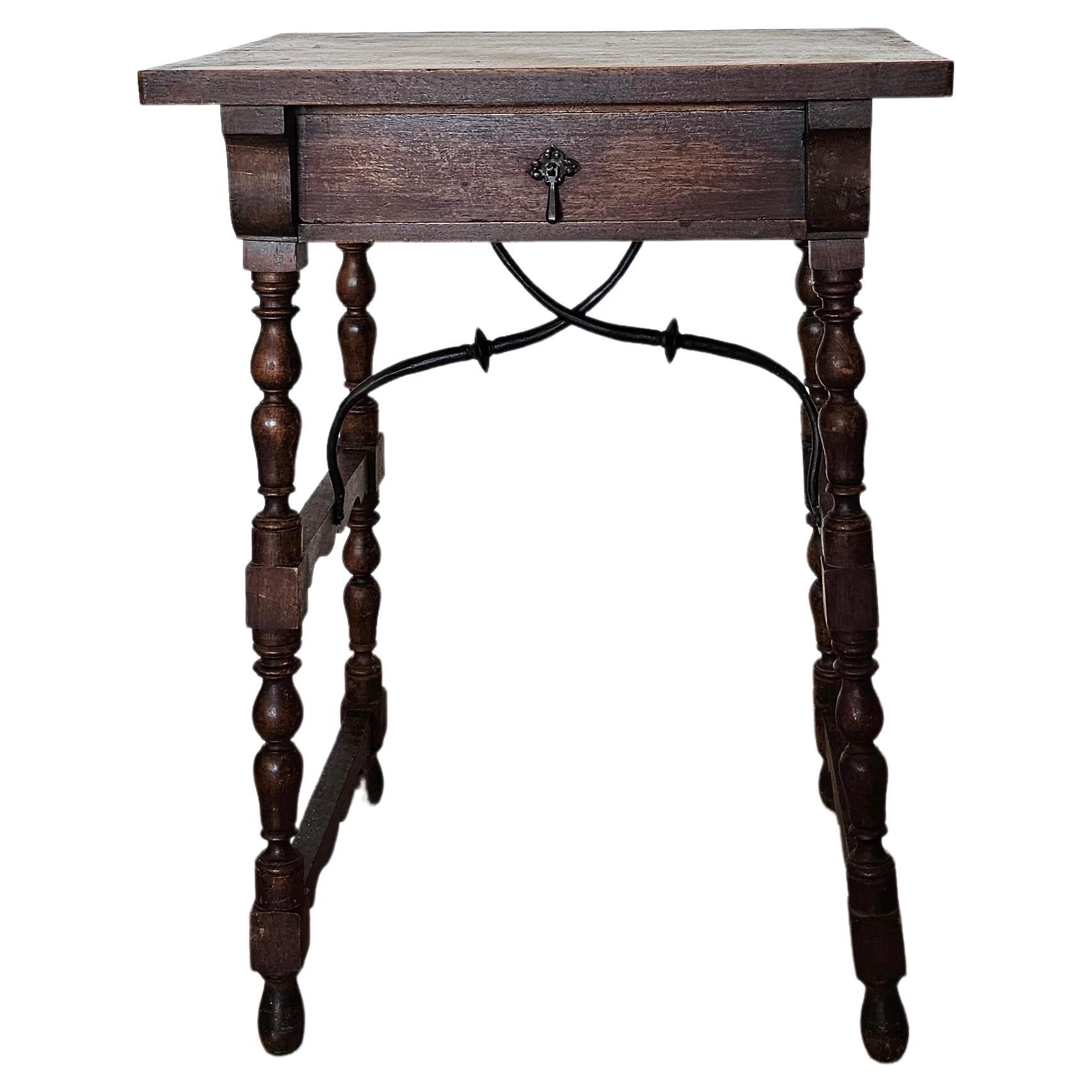 19th Century Spanish Baroque Style Walnut & Iron Side Table 