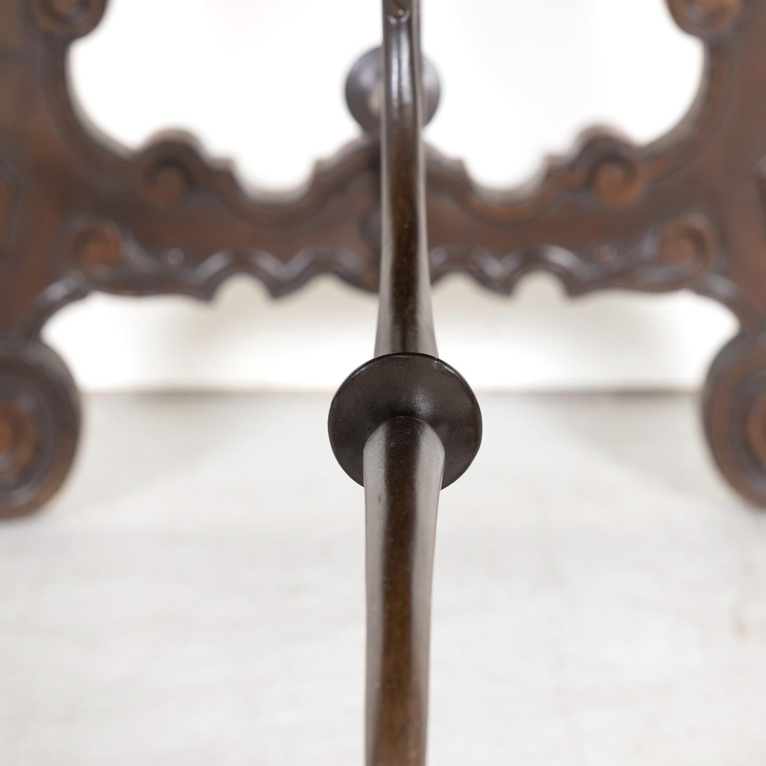 19th Century Spanish Baroque Style Walnut Lyre Leg Writing Table or Side Table For Sale 14