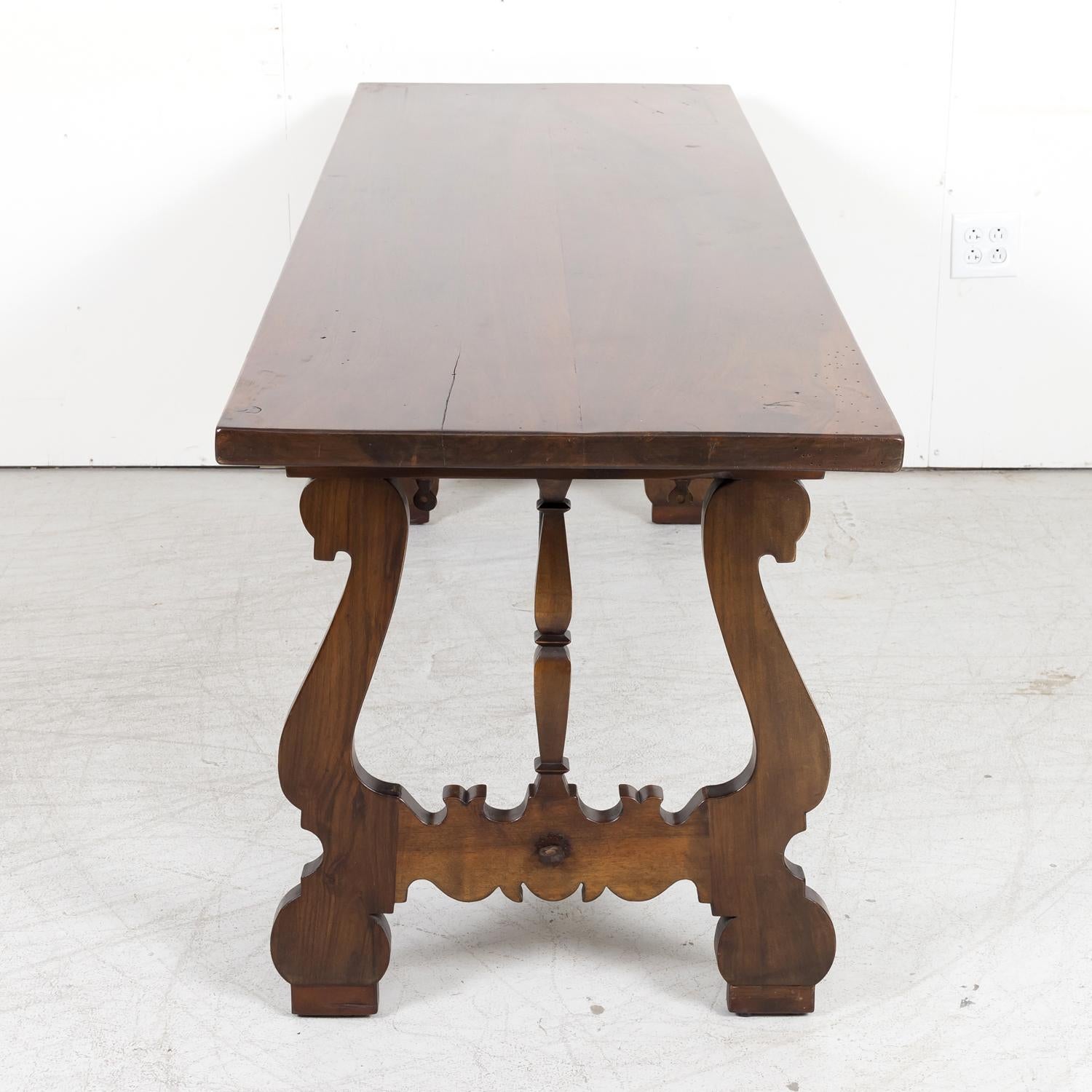 19th Century Spanish Baroque Style Walnut Trestle Dining Table with Iron Stretch 7