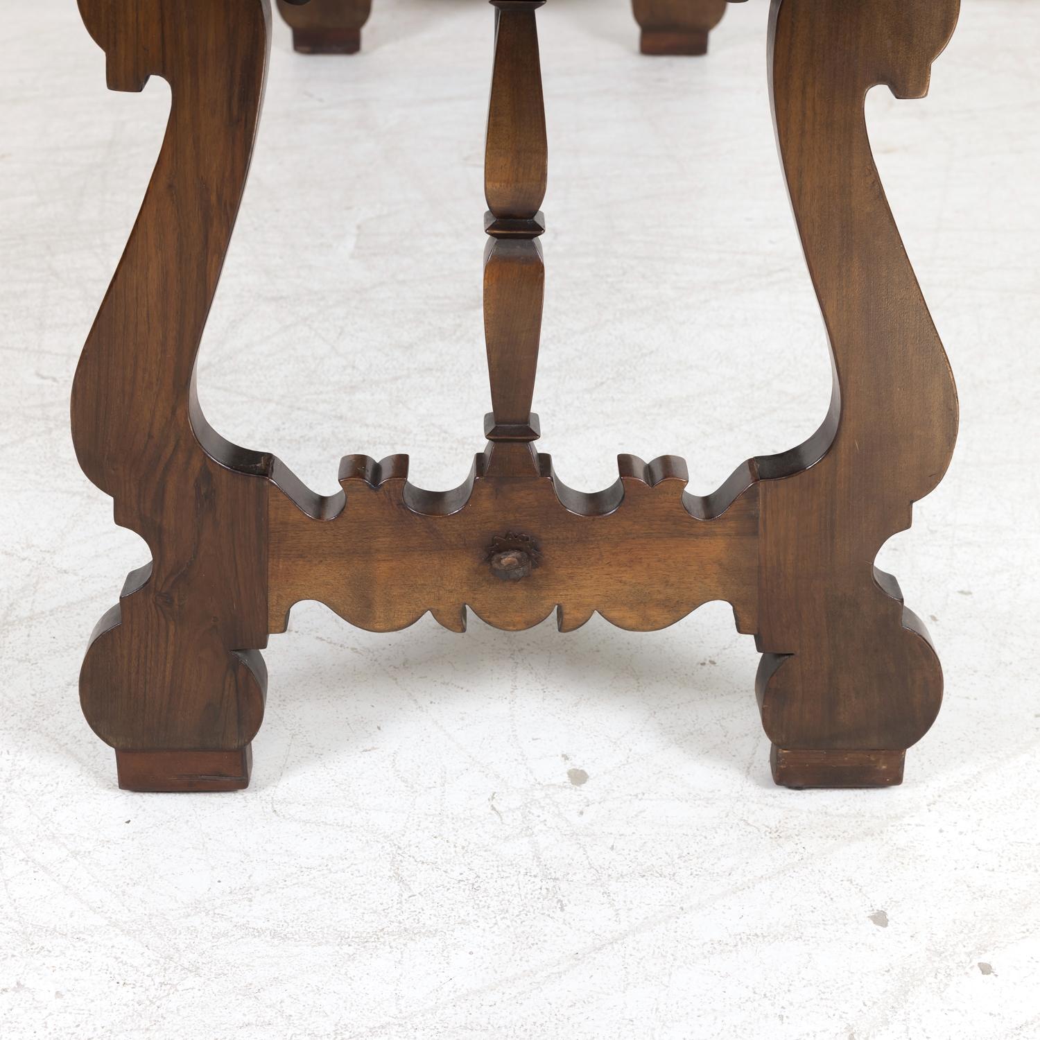 19th Century Spanish Baroque Style Walnut Trestle Dining Table with Iron Stretch 10