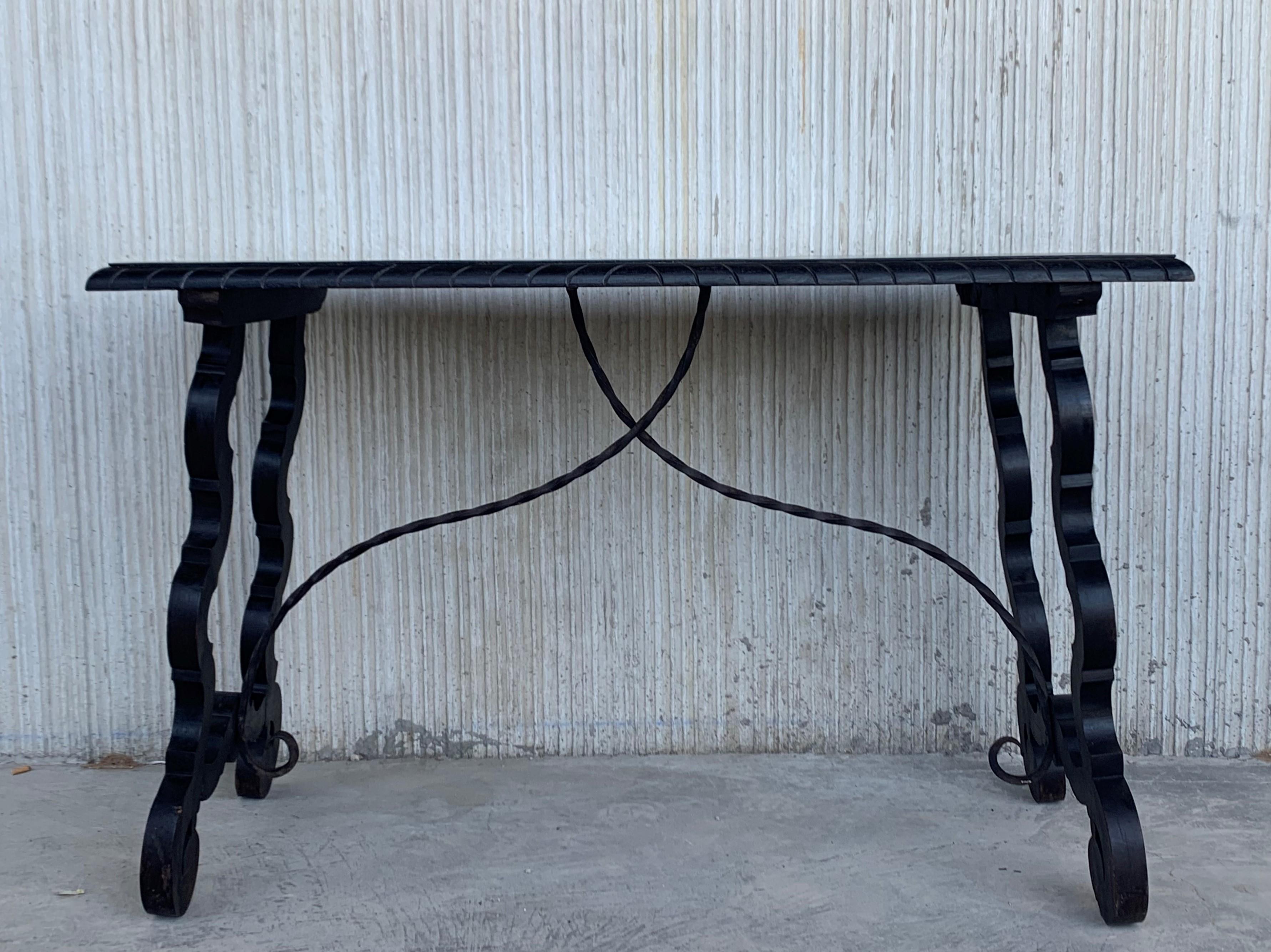 European 19th Century Spanish Baroque Trestle-Refectory Table on Lyre-Shaped Legs